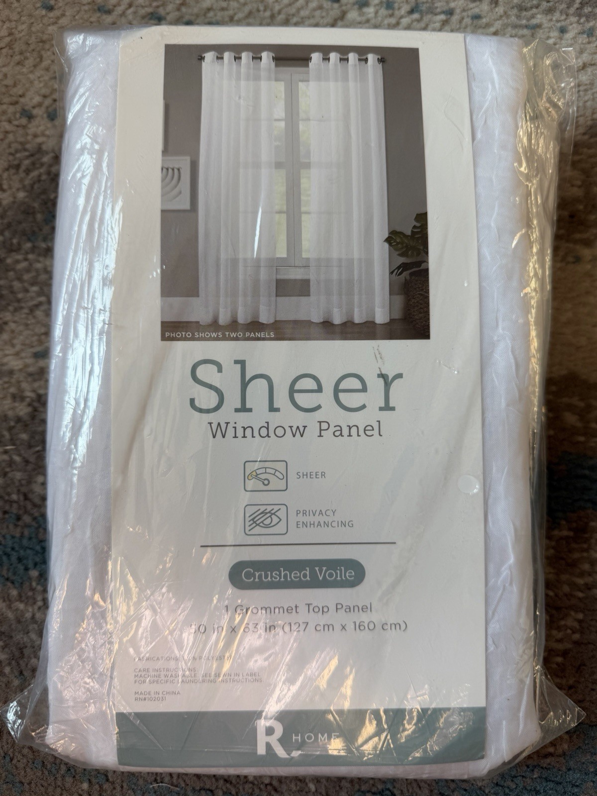 One R Home Grommet Top Sheer Curtain Panel 50 x 63in White Crushed Voile