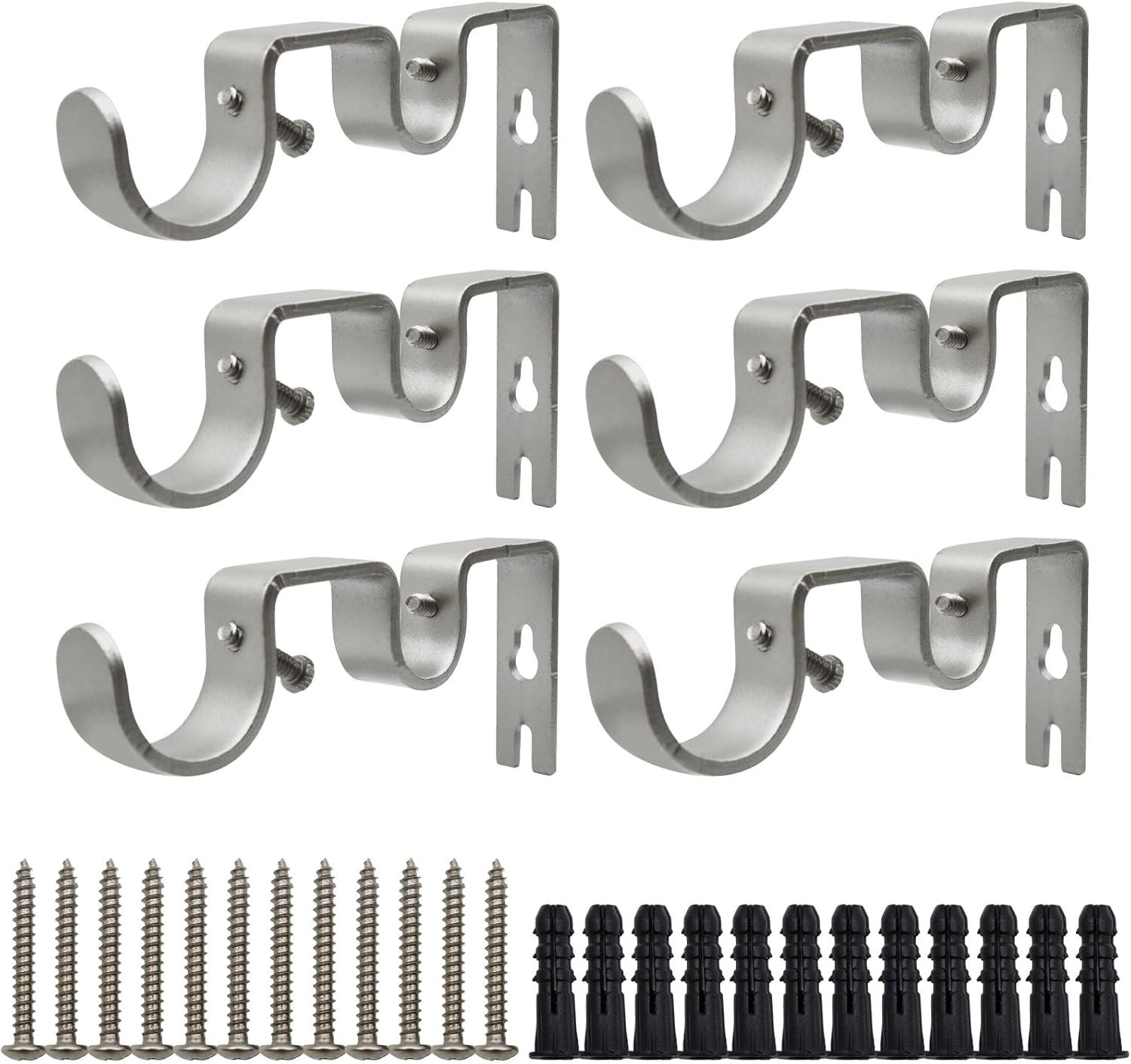 Double Curtain Rod Bracket 6 Pack Metal Curtain Rod Holders for Wall Sturdy C…