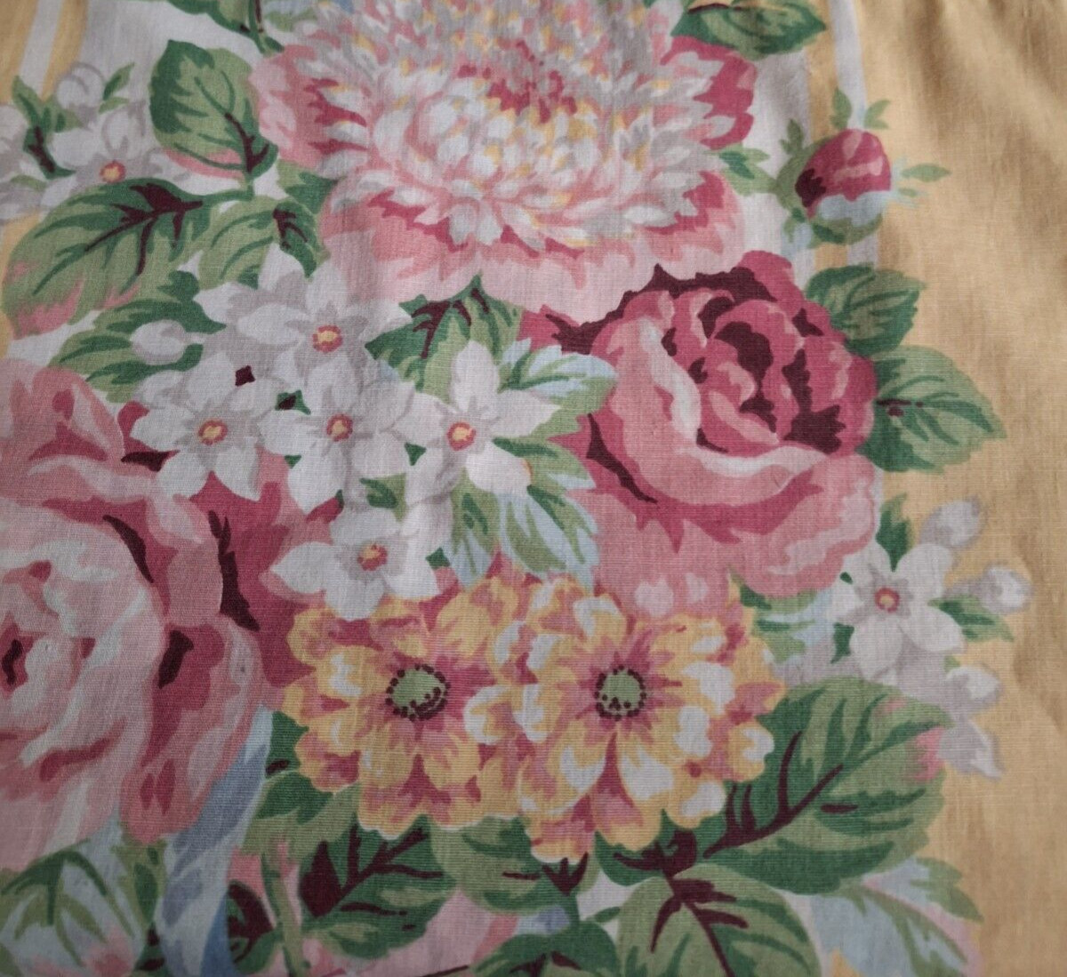 Croscill Curtain Valance Shabby Pink Roses Gold Stripe Made in USA
