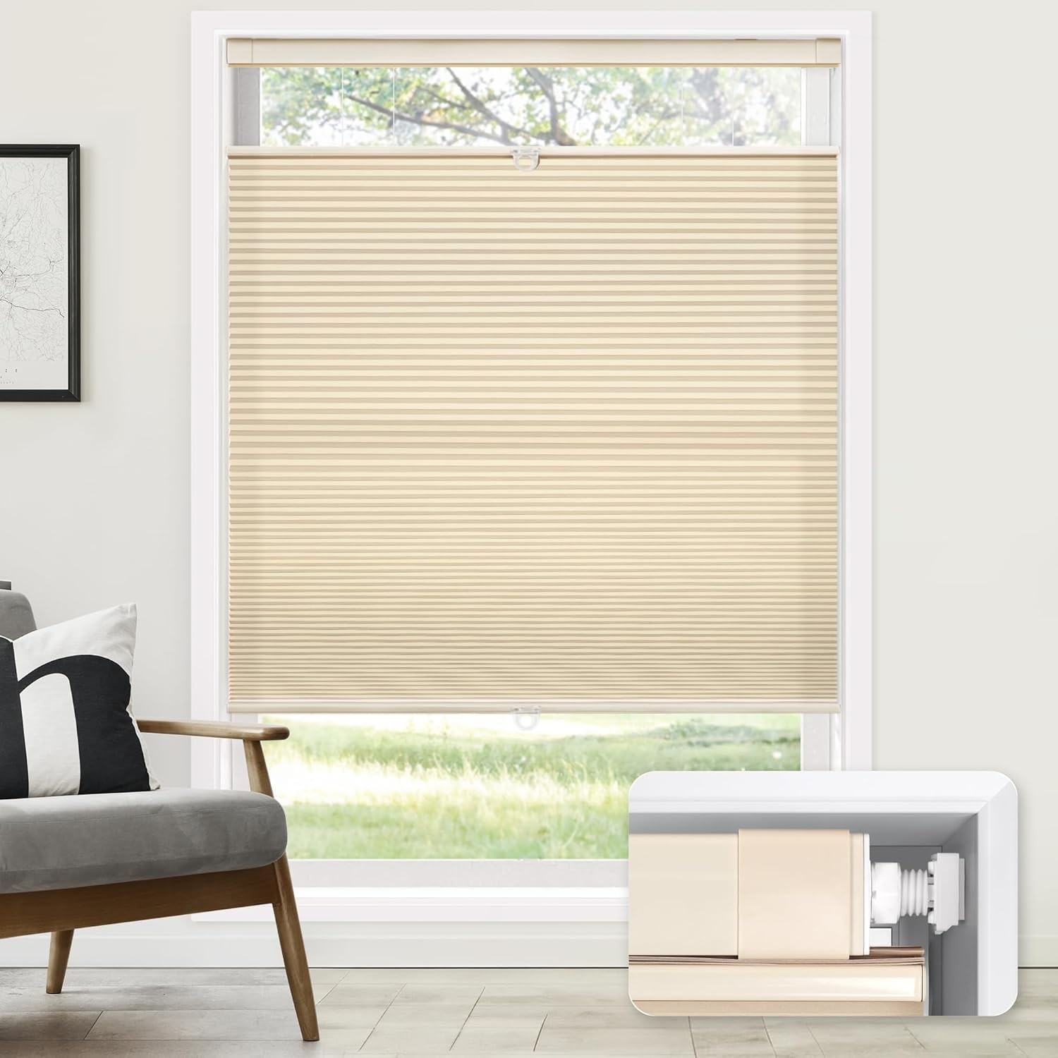 No Tools No Drill Cordless Cellular Shades Honeycomb Shades 27″ W x 64″ H