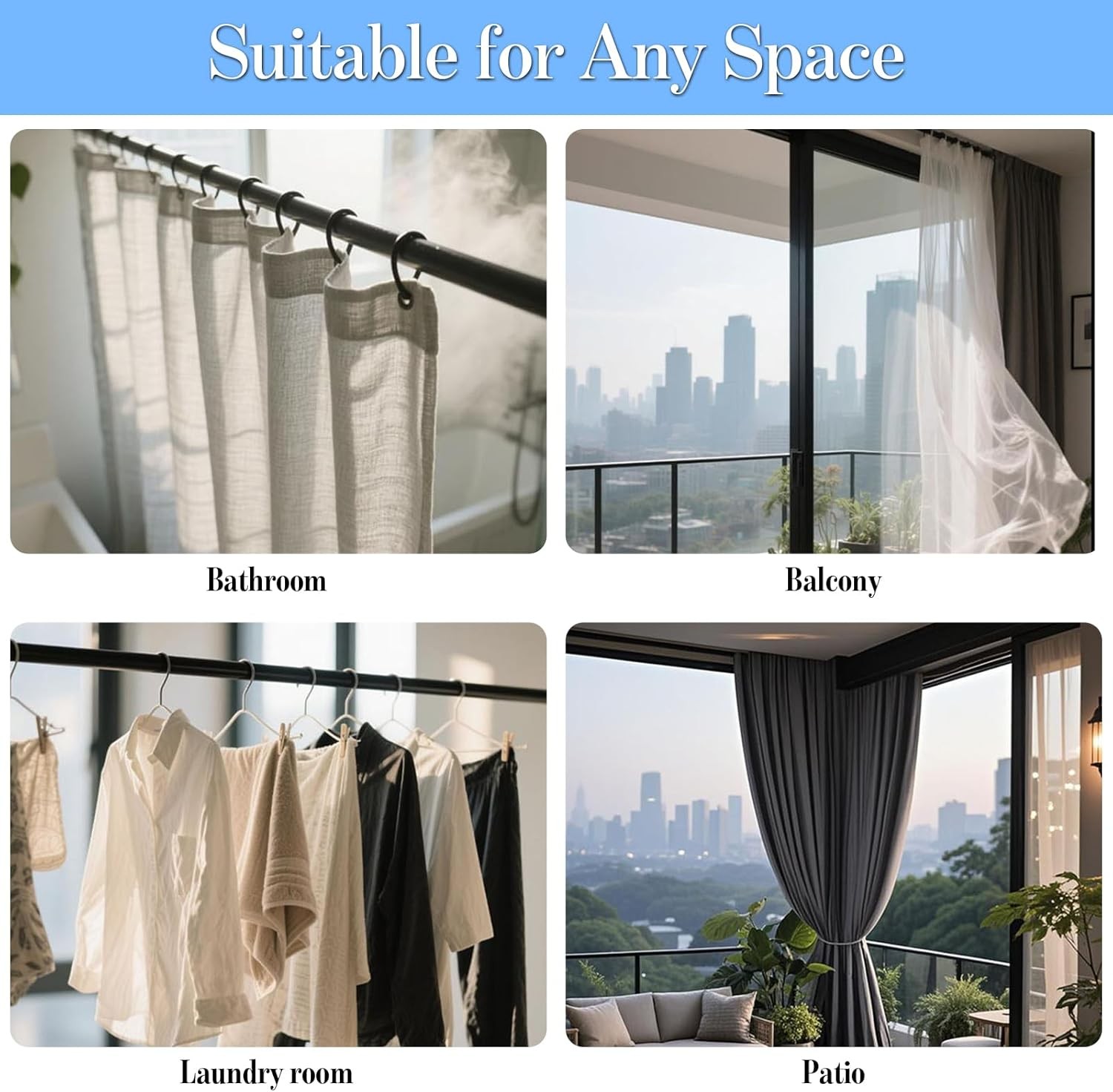 Heavy Duty Tension Curtain Rod No Drilling 43 to 140 Inch (3.5 43-140IN