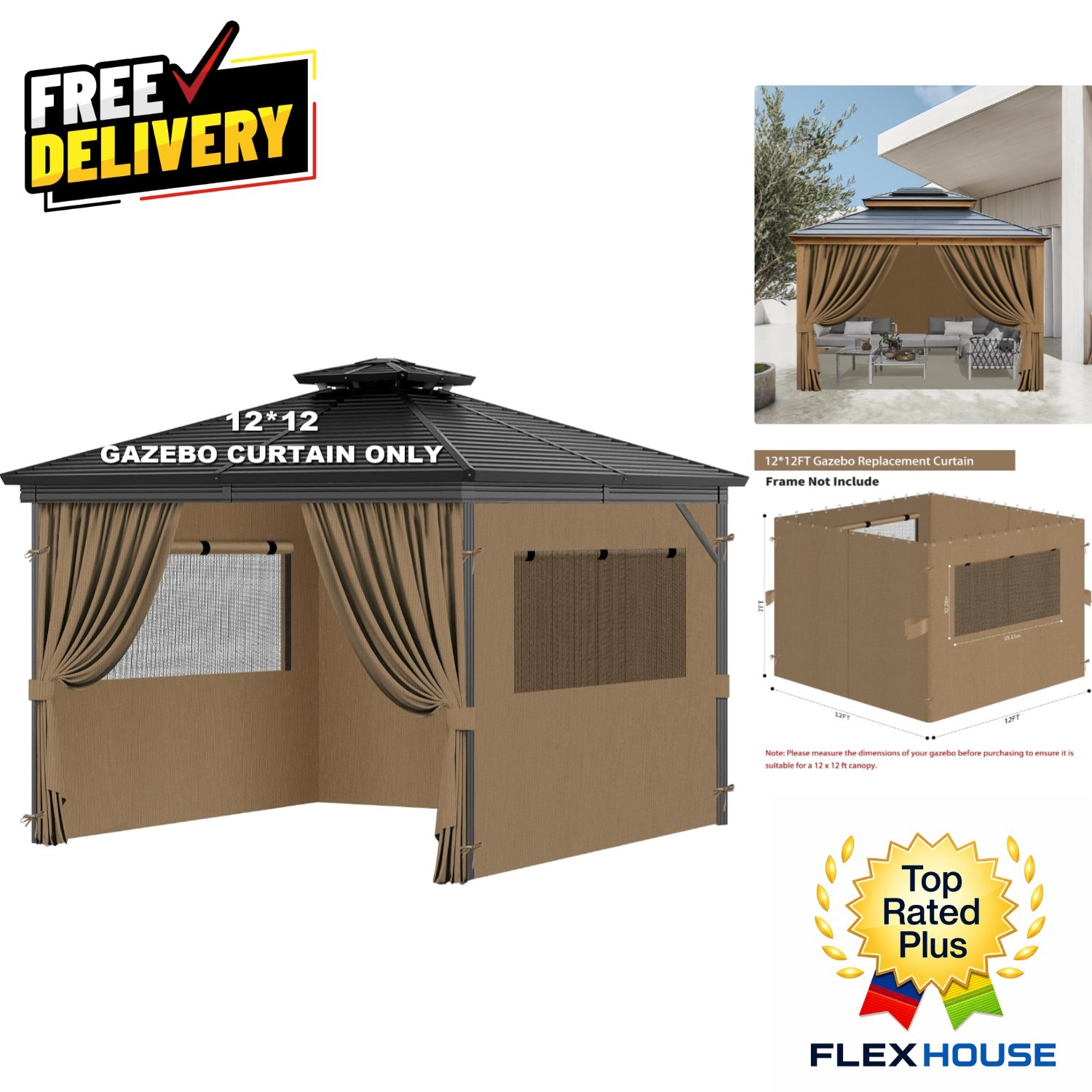 Transform Your Outdoor Space with 12×12 FT Waterproof Gazebo Curtains in Khaki