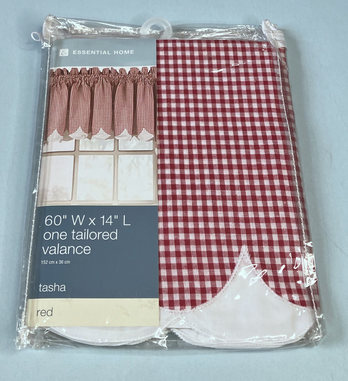Kmart Essential Home Tasha Red Valance 60×14 NIP Checkered Scalloped Edge