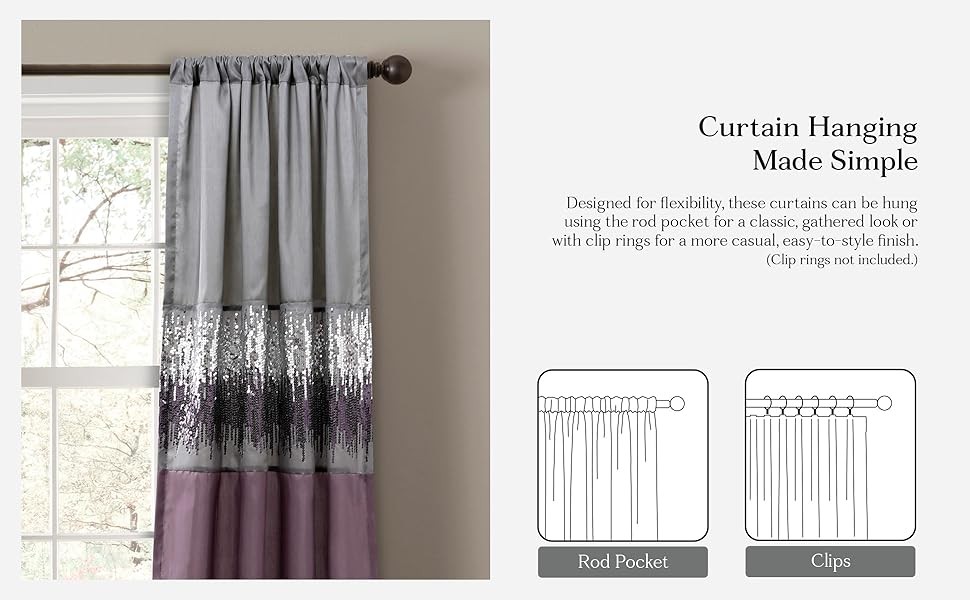 Night Sky Window Curtain Panel, Single, 42″ W x 108″ L, Black & Gray – Sequin