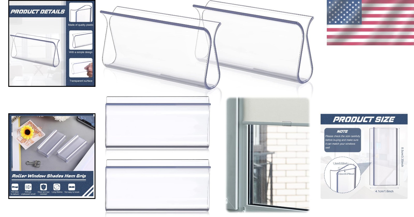 4-Pack Clear Hem Grip Hardware for Pull Down Roller Shades – Easy Installation