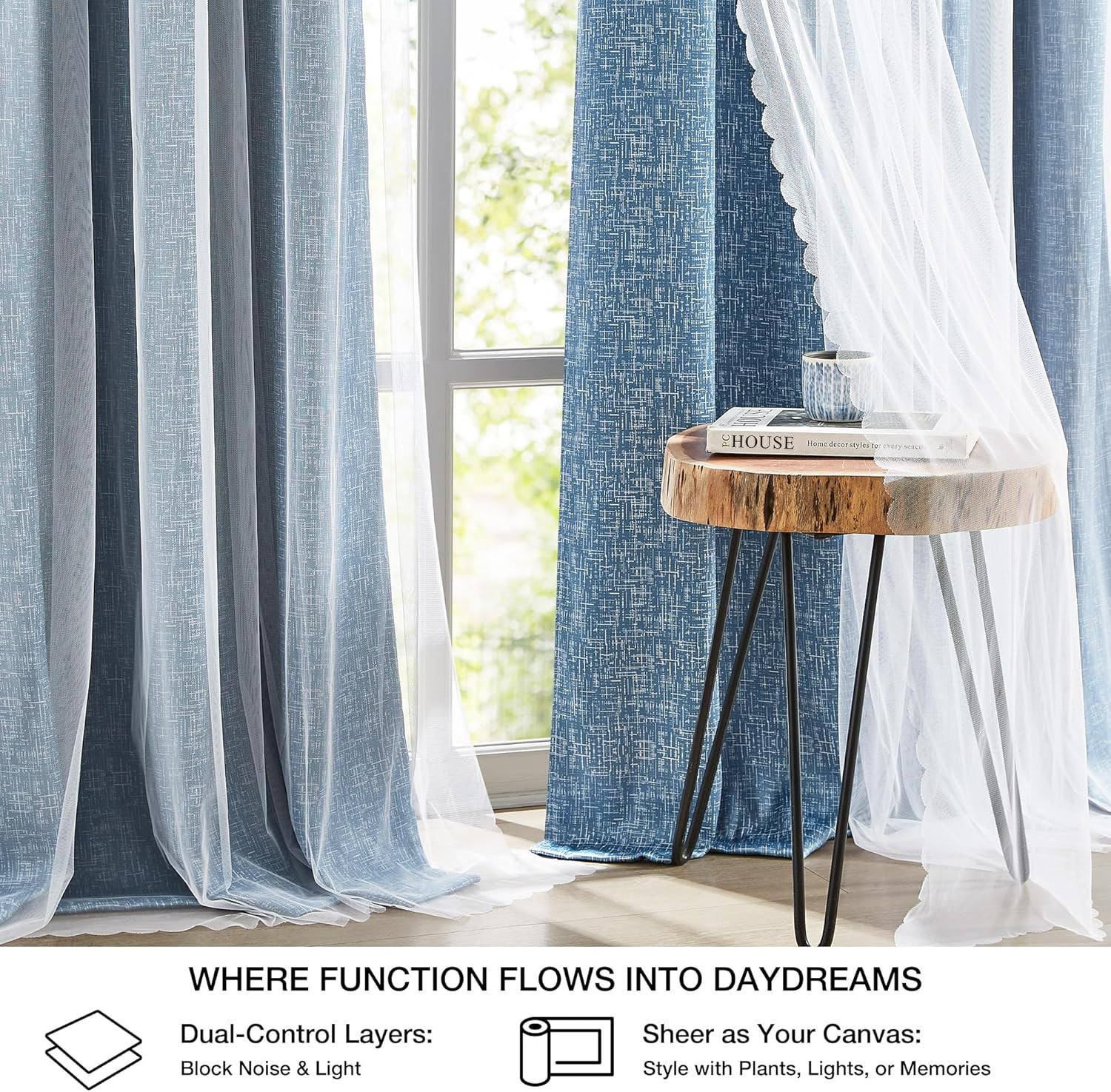 Blackout Ombre Window Curtains with Sheer Overlay, 2 Panels, 52″x90