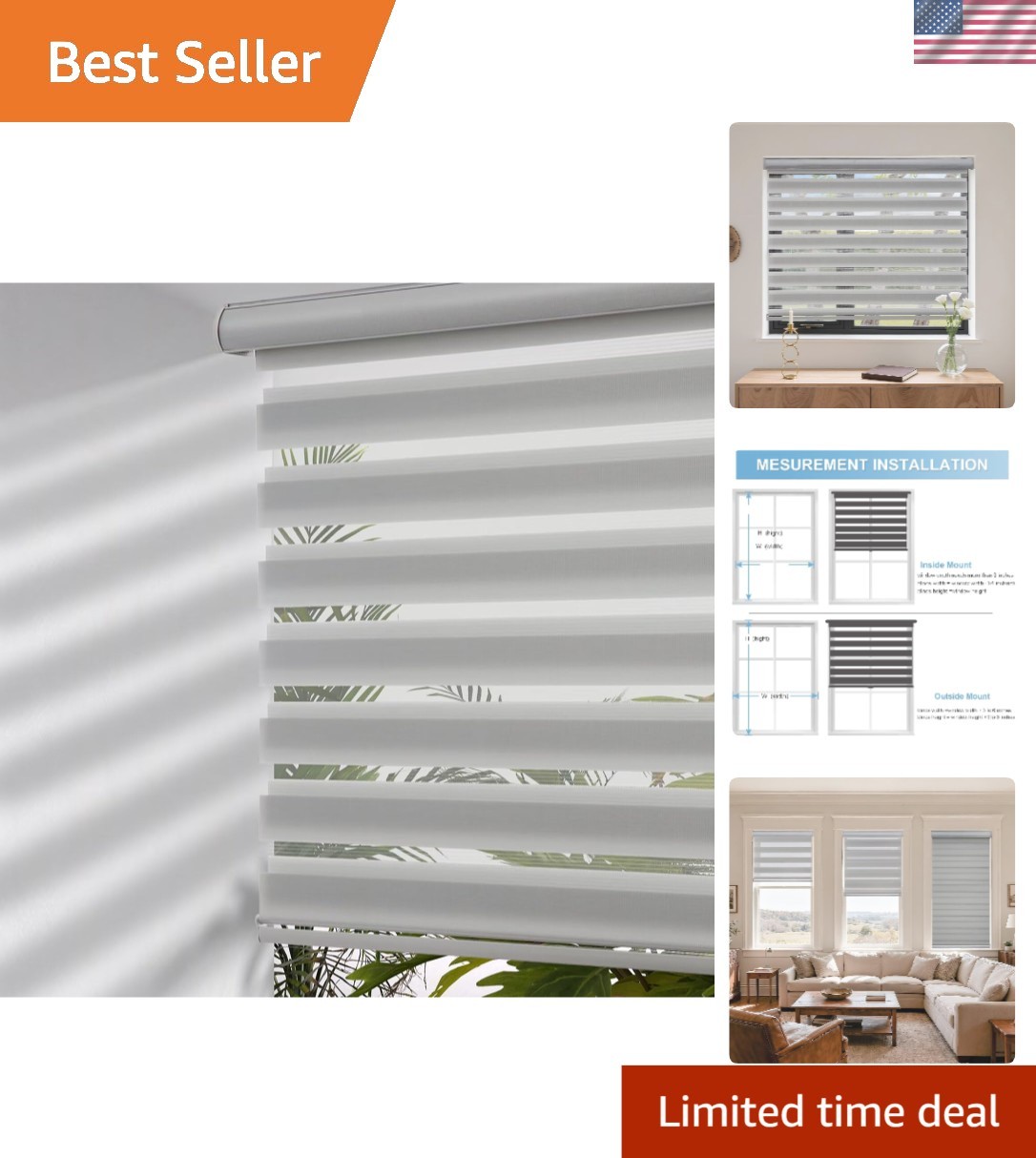 Cordless Zebra Window Shades – Stylish Privacy & Light Control, 48″ W x 72″ H