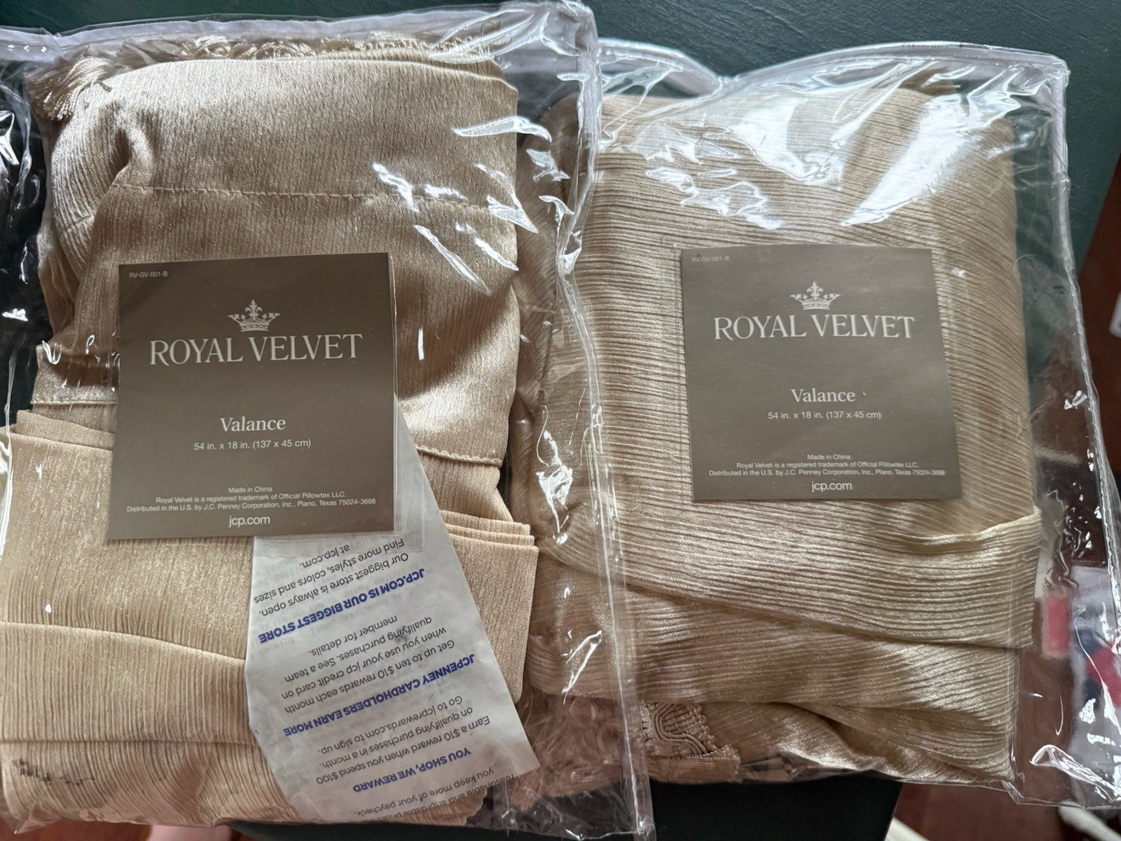 2 JCPenny Royal Velvet Valances Shiny 18” X 54” Gold Brand New in packages