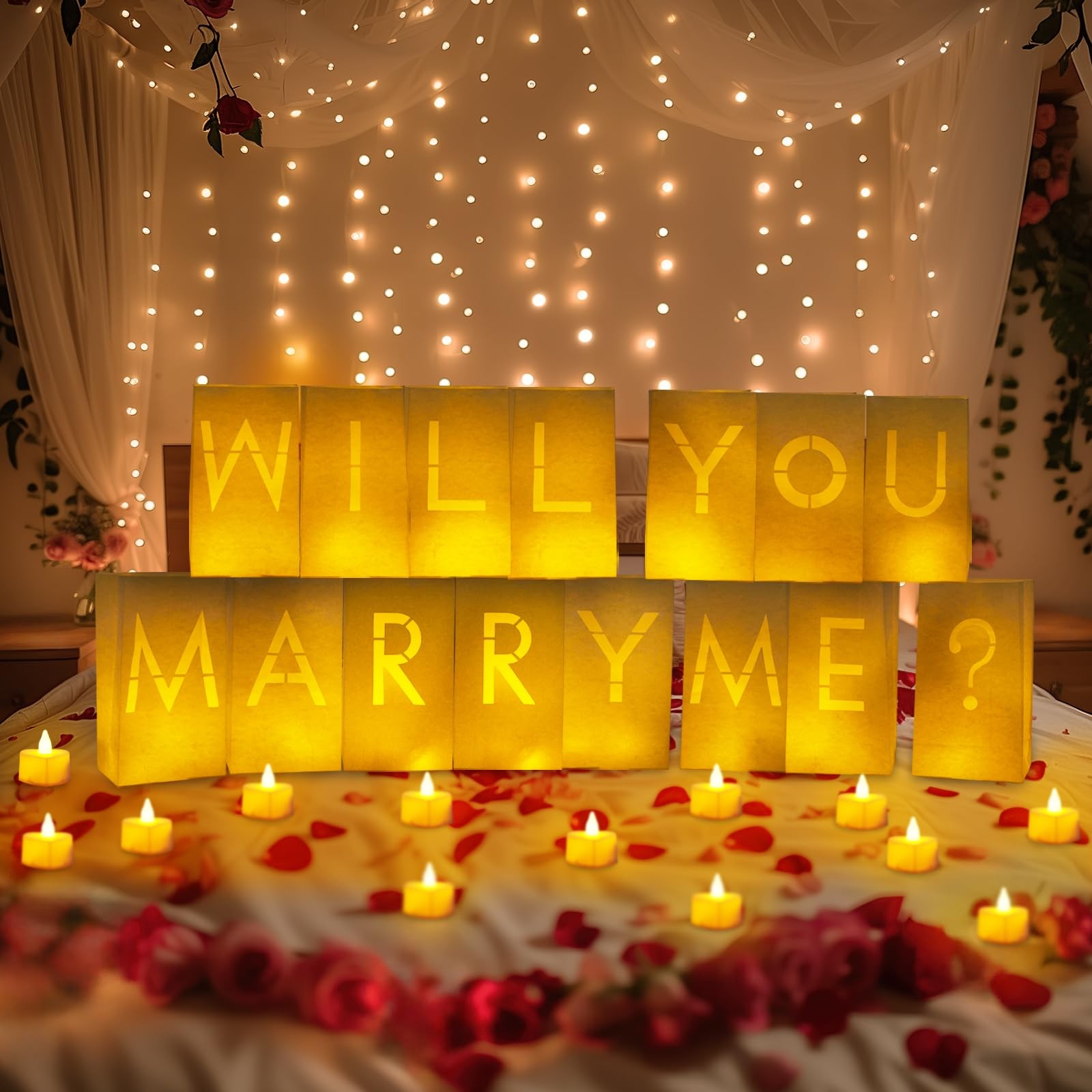 Will You Marry Me Light Up Letter Proposal Decor 2000 Rose Petal Luminary Bag