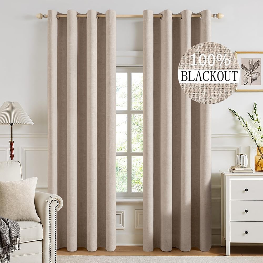 MIULEE 100% Blackout Textured Curtains for Bedroom Solid Thermal Insulated