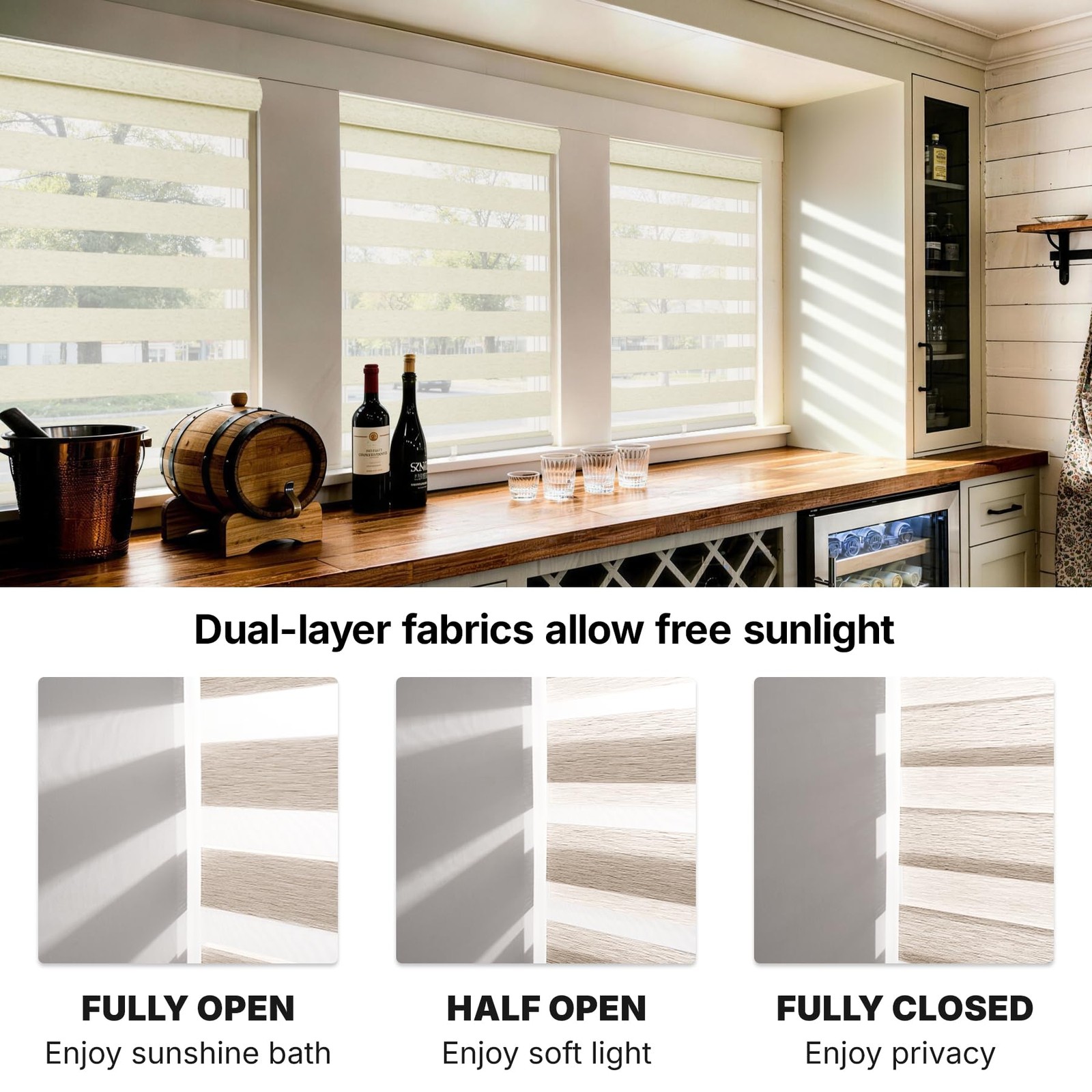 Hestia Cordless Light Filtering Zebra Shades For Windows Day Night Dual-Layer