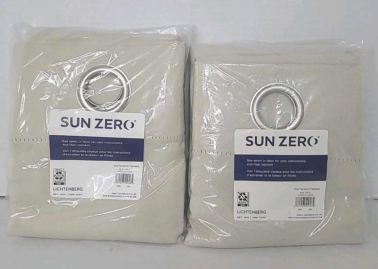 2 Panels Sun Zero Blackout Energy Efficient Grommet Curtains 40″ x 84″ PEARL