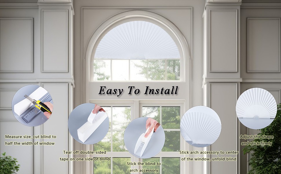 Arch Window Shade Radius 18 inch Half Circle Arched Non-Woven Stick on Cut to
