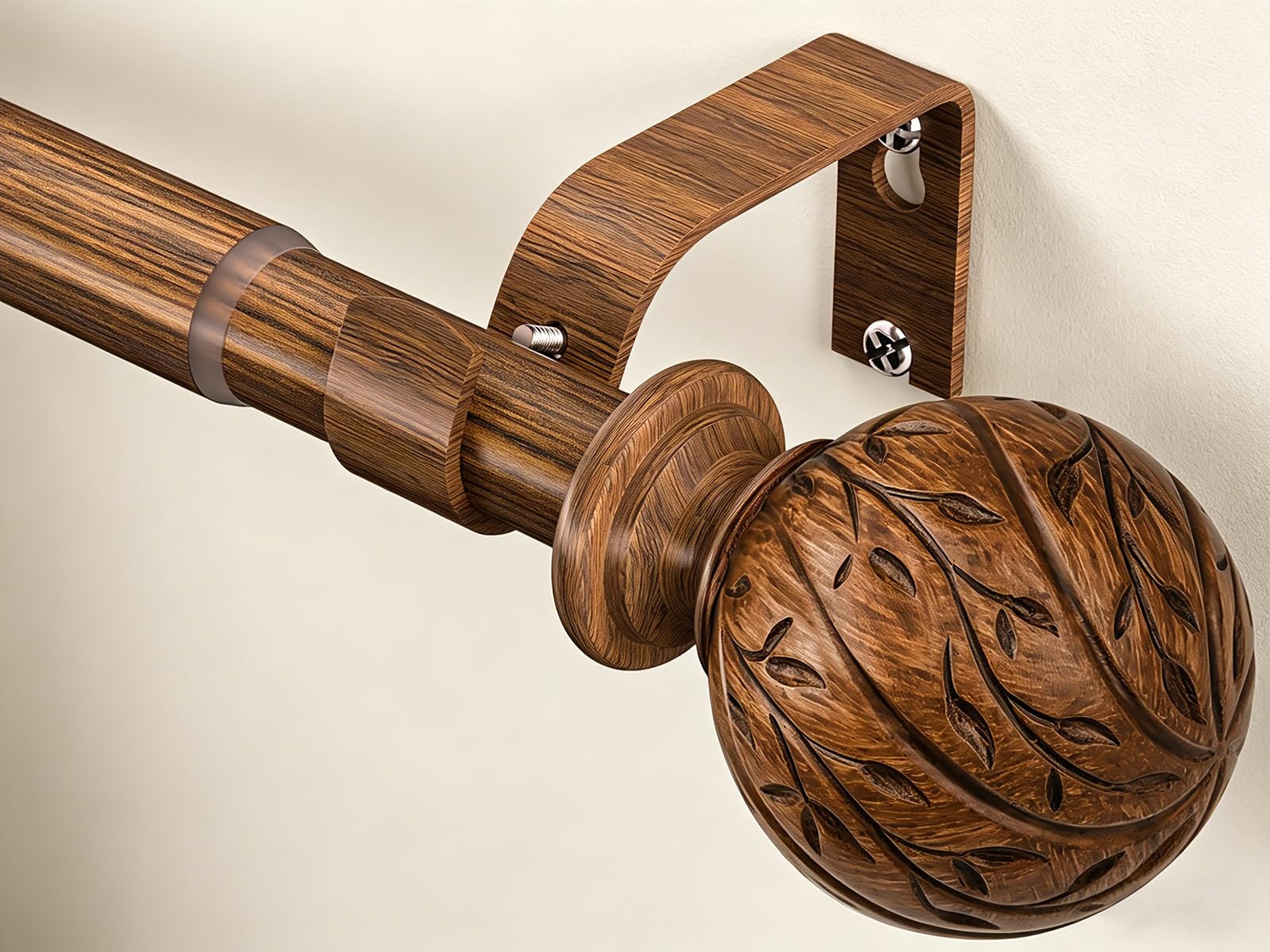 KVEEO Wood Curtain Rods for Windows 18 to 45 Inch, 1″ 18″-45″, Grain