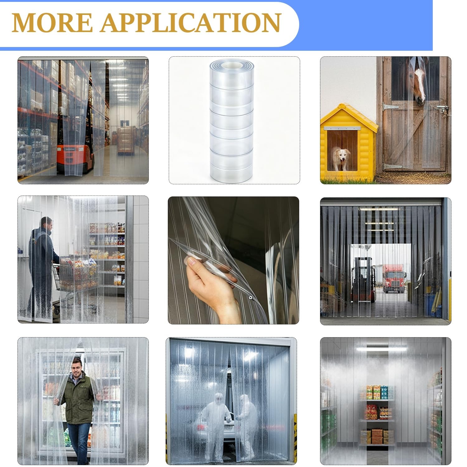Plastic Vinyl Strip Curtain Waterproof PVC Freezer Warehouse 7.5×7.6 Ftx0.07 In