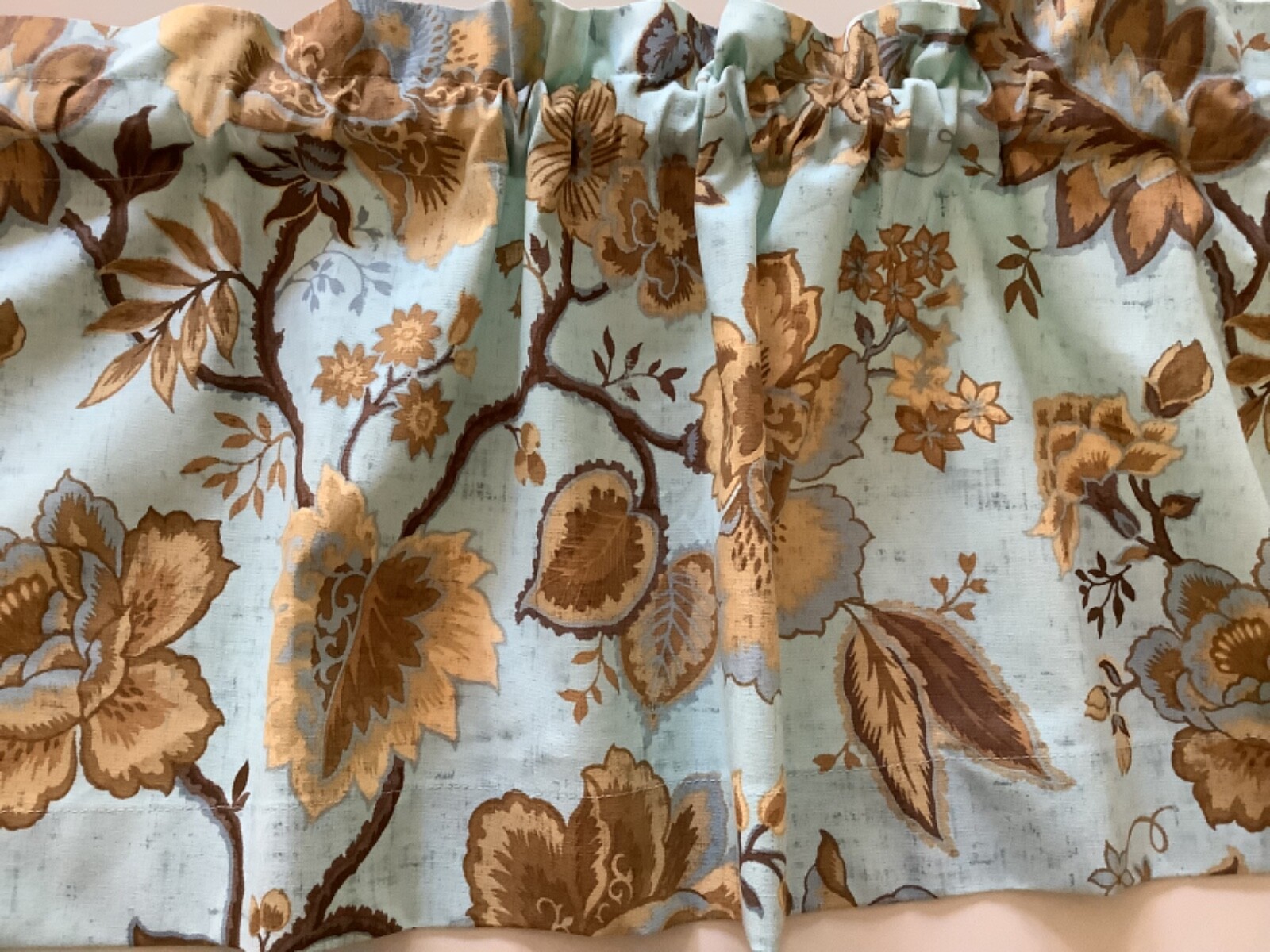 Handmade Waverly Jacobean Valance In Aqua and Brown 52”x15”