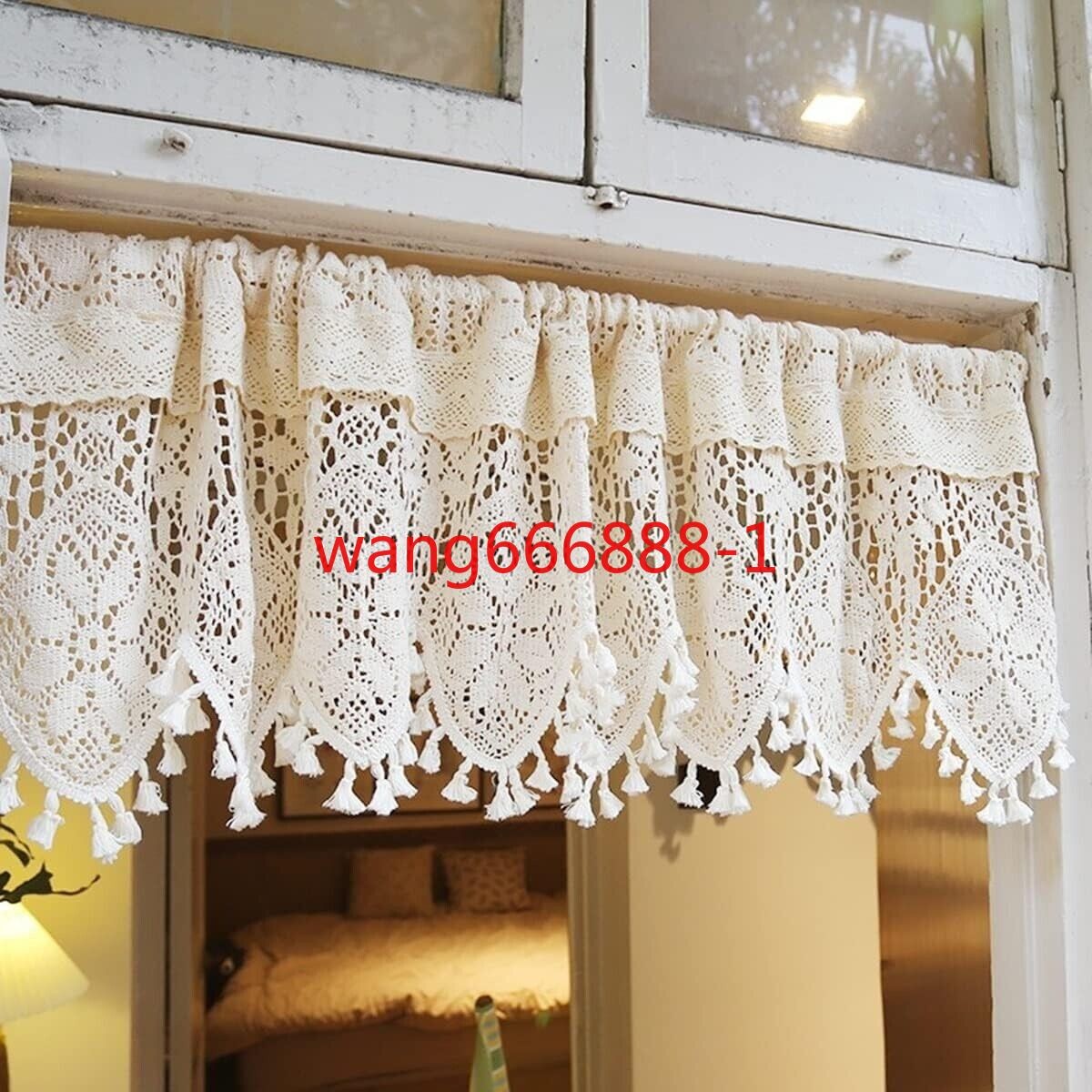 Rustic Crochet Lace Kitchen Window Curtain Valance Cafe Tiers Farmhouse Decor