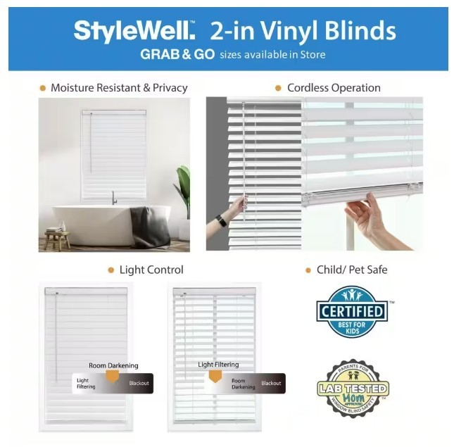 (2) Wt Cordless Room Darkening Vinyl Blinds w/2 in. Slats – 32 in. W x 64 in.