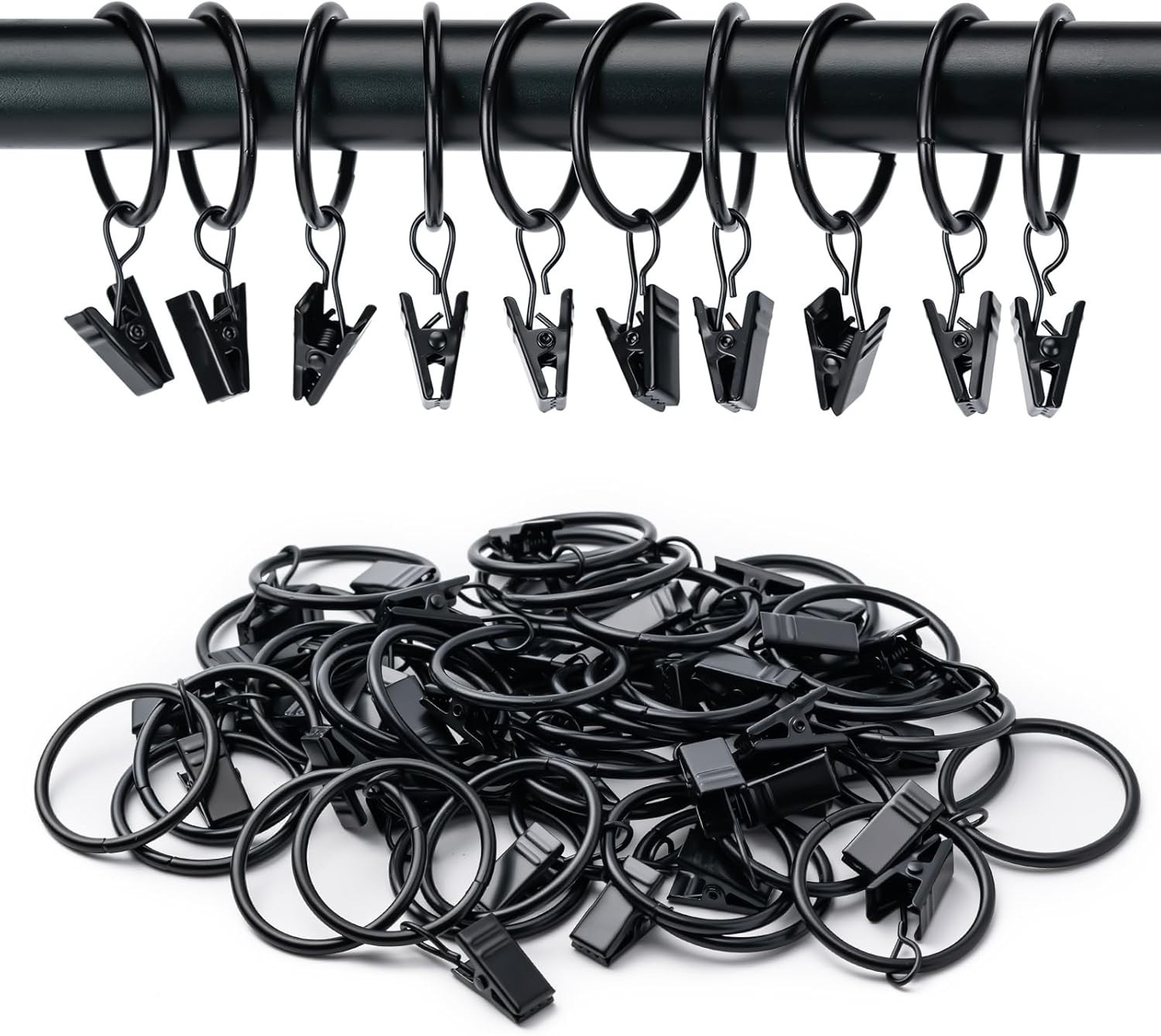36 Pack Curtain Rings with Clips, Drapery Clips with Rings, Hangers Drapes Rings