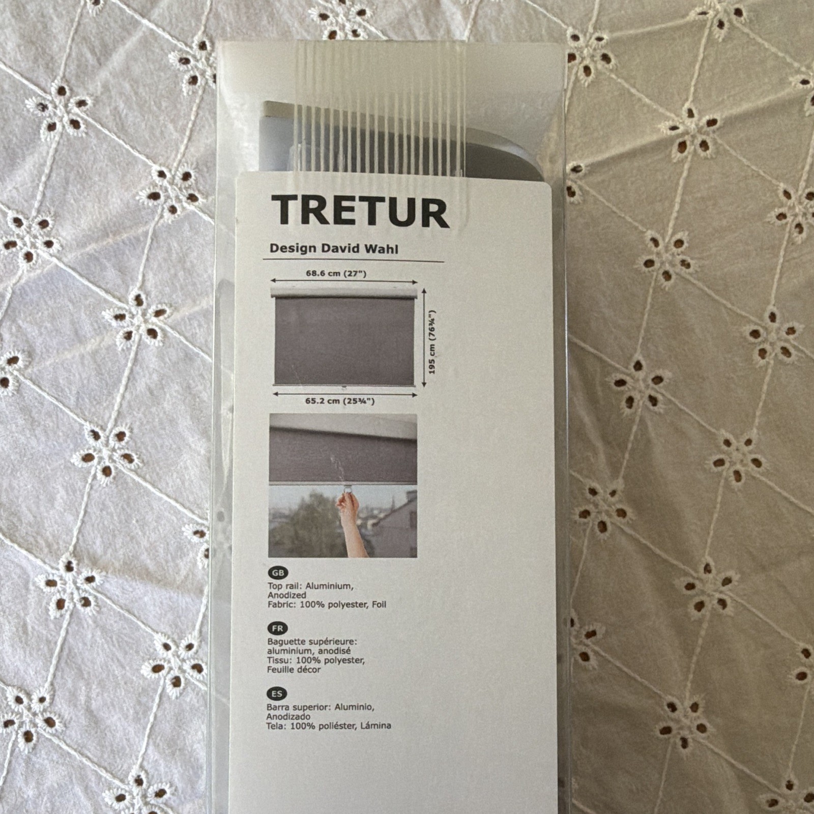 IKEA TRETUR Blackout Roller Blind Gray 68.6x195cm Aluminum/Poly Pull Cord
