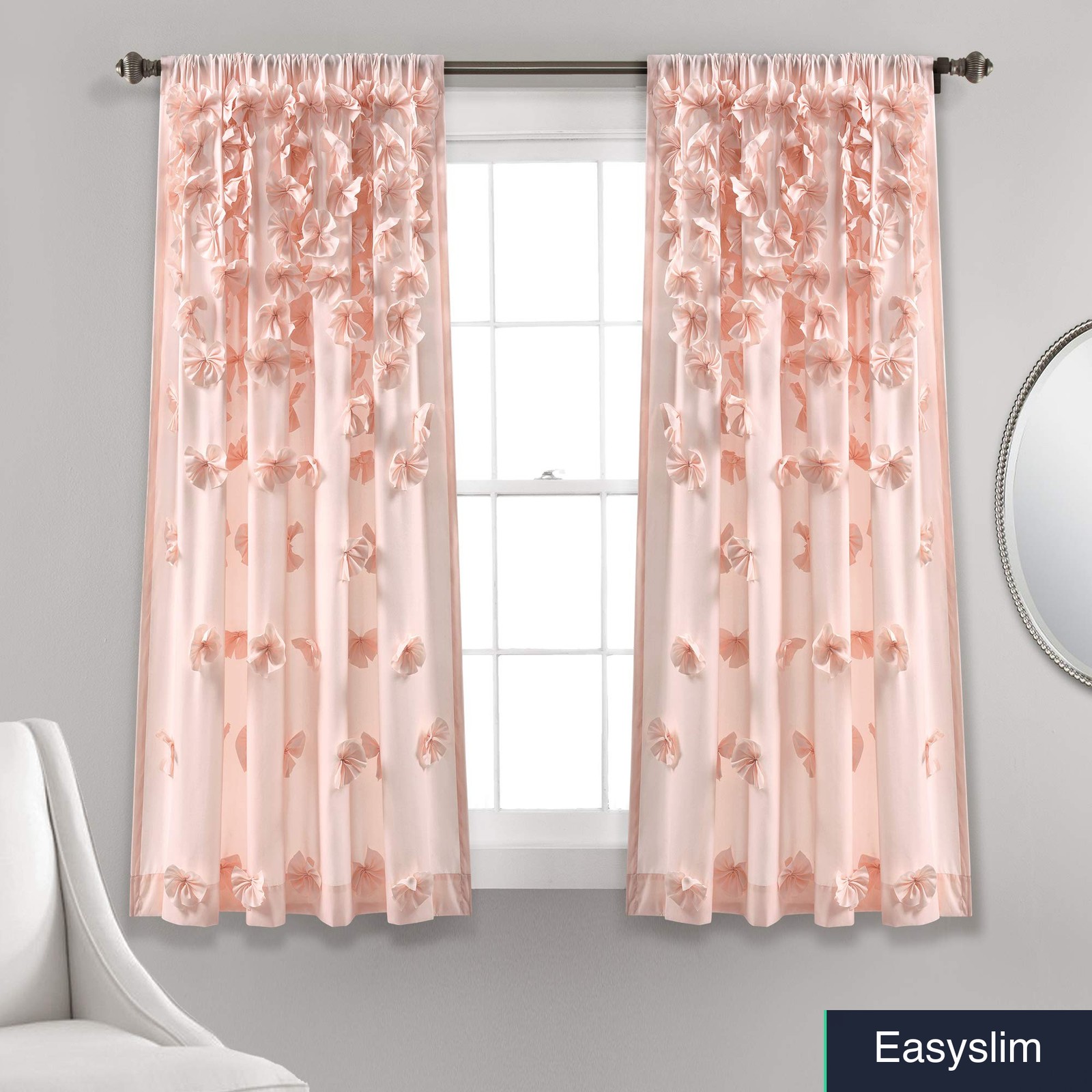 Curtain Panel 54″W x 45″L Blush Pink Light Filtering Bow Textured