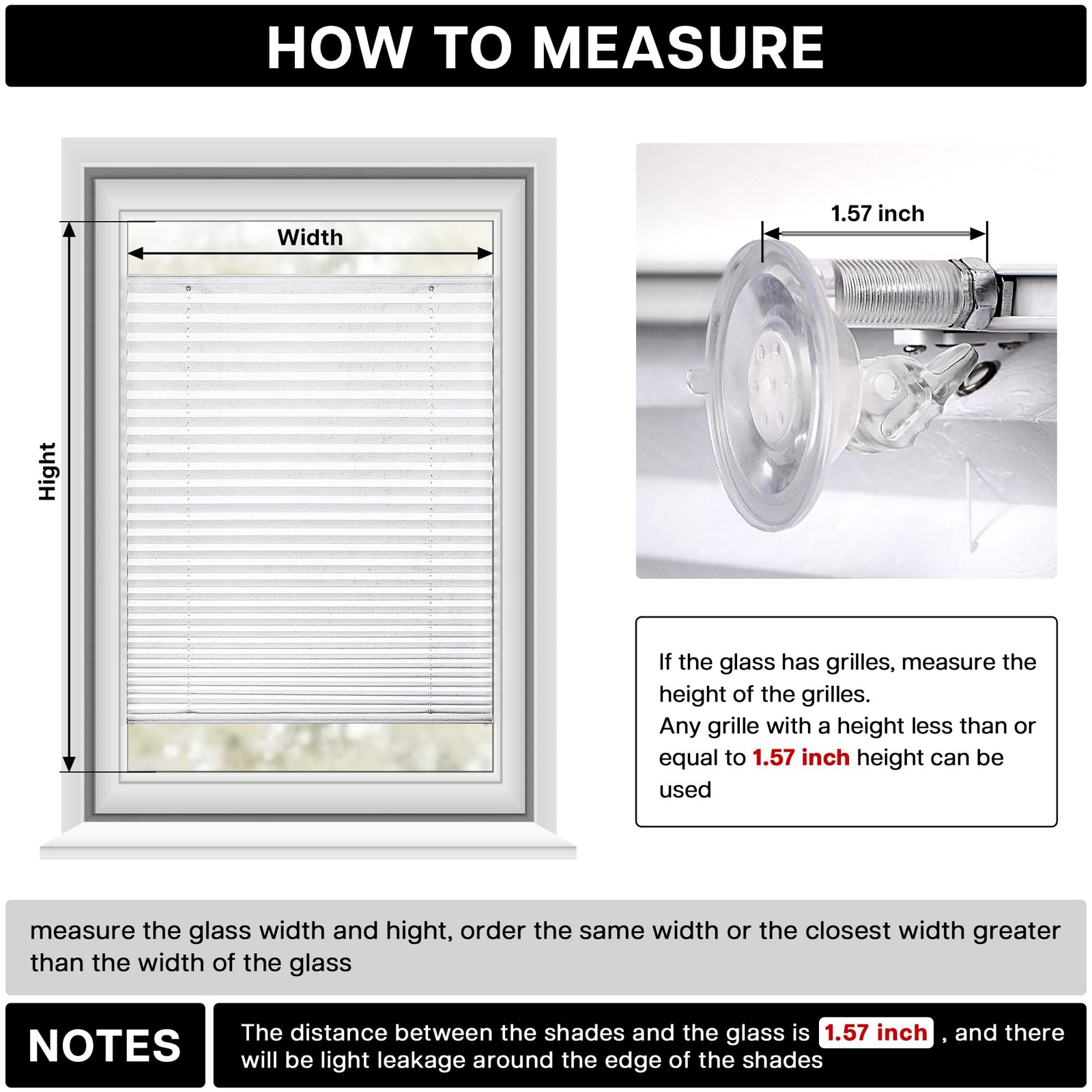 Lazblinds No Drill Cordless Pleated Shades Suction Cups Light Filtering Top