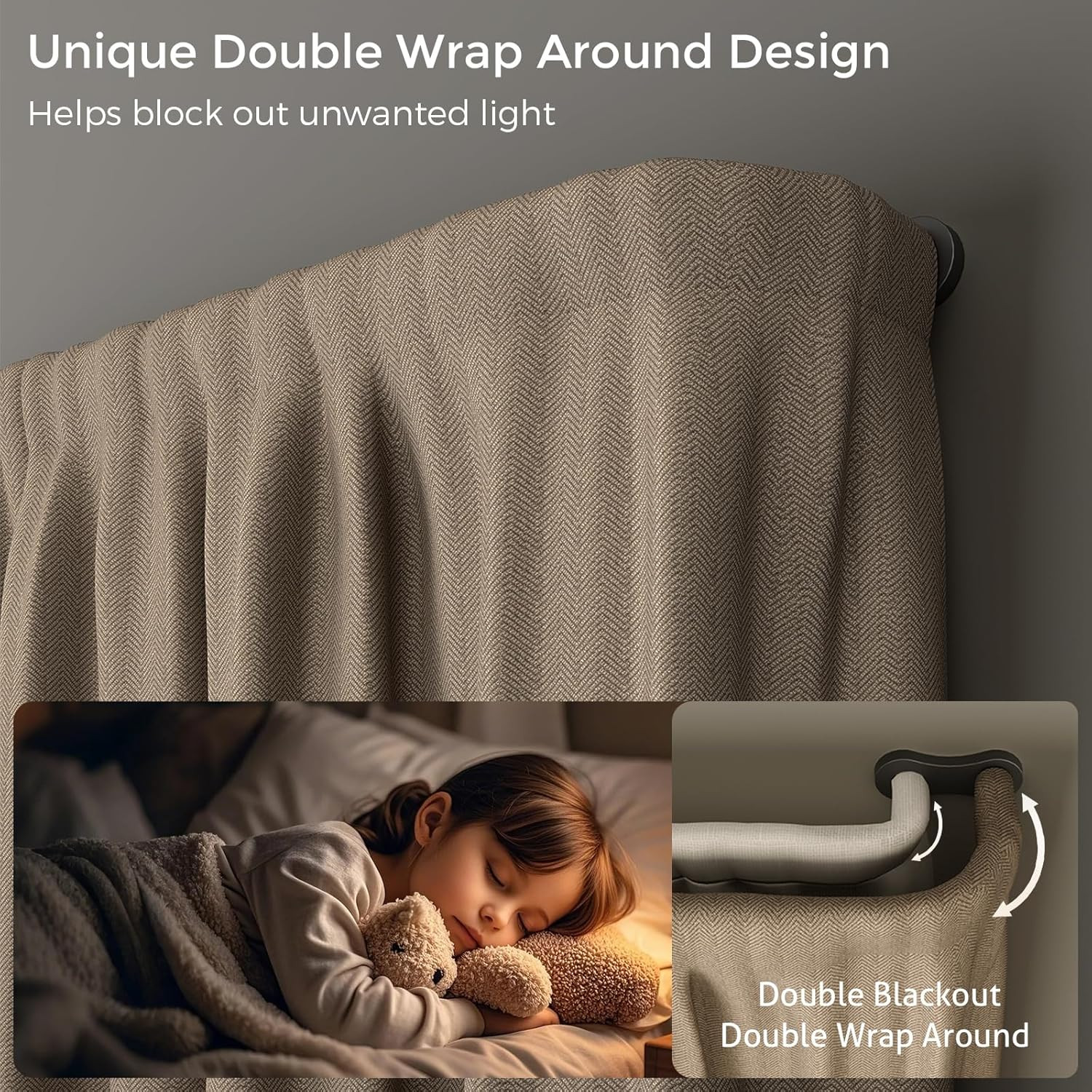 Double Curtain Rod, Black Wrap around Blackout Dual Curtain Rods for Windows 48