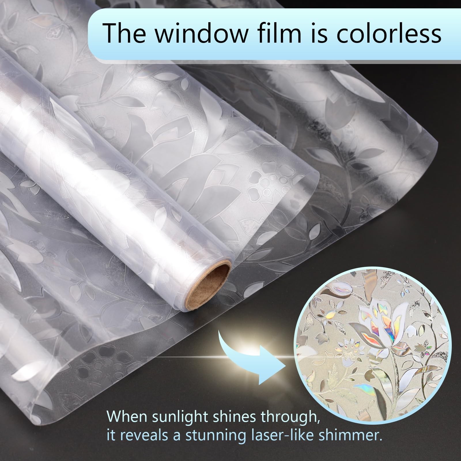 HIDBEA Window Privacy Film, 3D Stained Glass 17.3 Inch x 6.5 Feet, Foliage