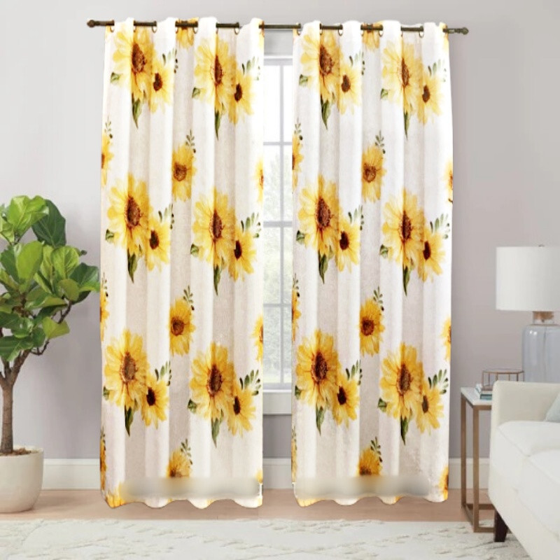 NEW 1PC PRINTED SUNFLOWER SUADE BLACKOUT GROMMET WINDOW CURTAIN PANEL 54″WX84″L