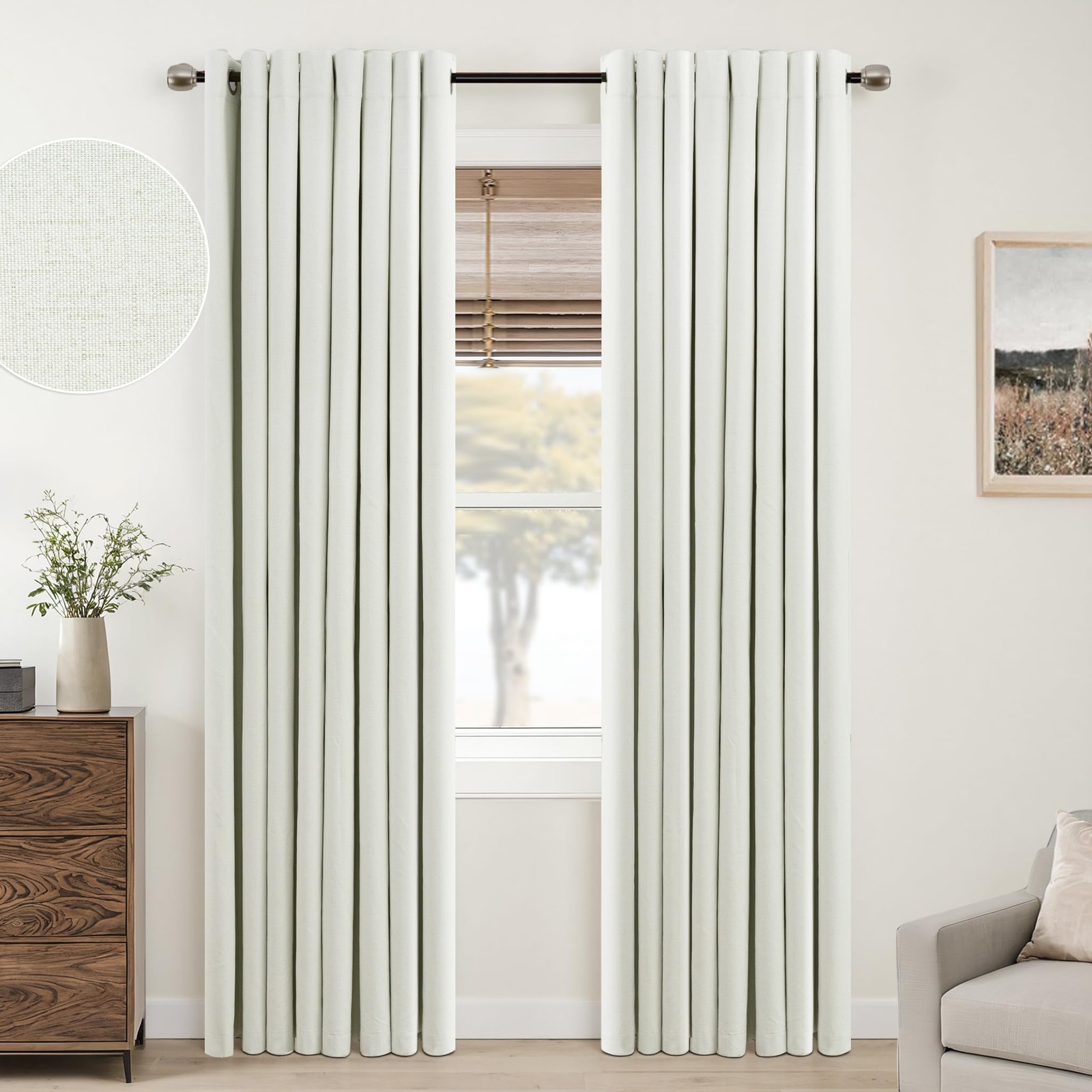 Mrs.Naturall Ivory Curtains 84 Inches Long Linen Look Black Out Thermal