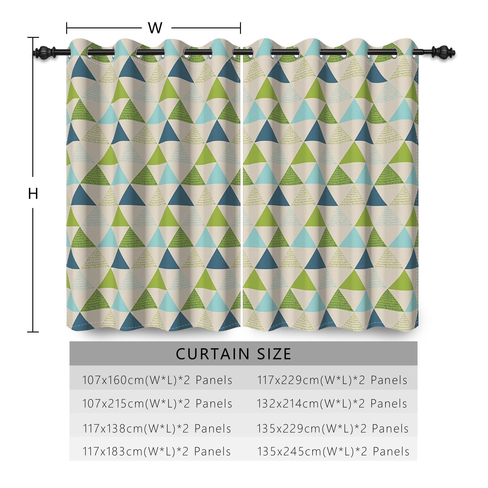 107x160cm Eyelet Curtain Blue Green Triangle Pattern Abstract Tree Art Geometric…
