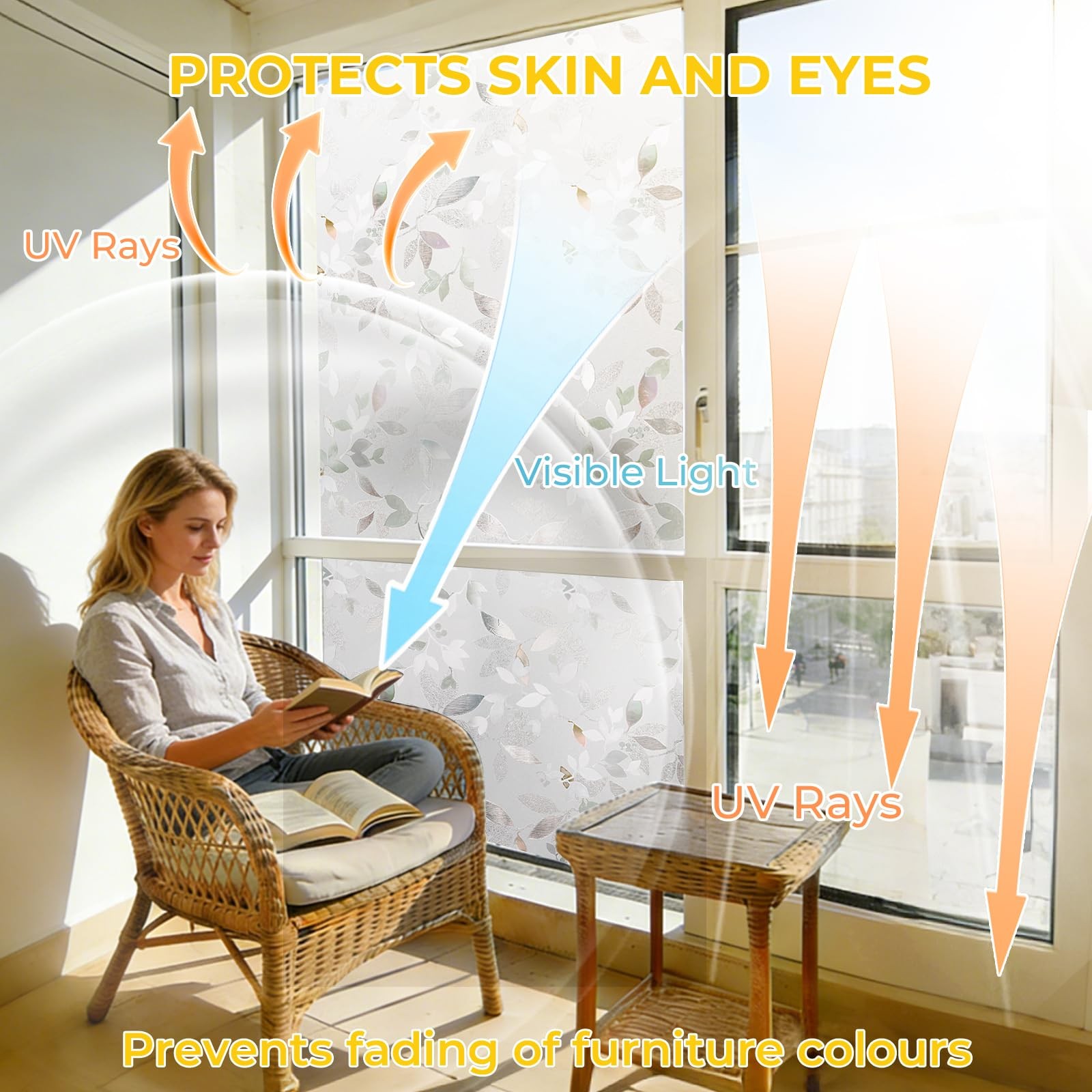 Privacy window film for entry and bathroom doors, opaque static cling sticker