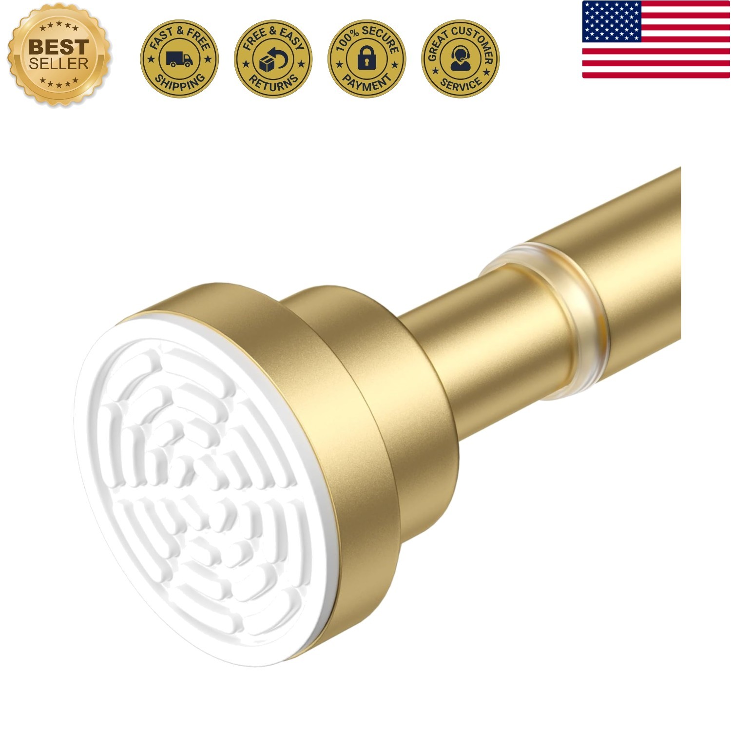 Gold Tension Curtain Rod No Drilling 28-50 Inch 1PCS,Spring Tension Rod Non-S…
