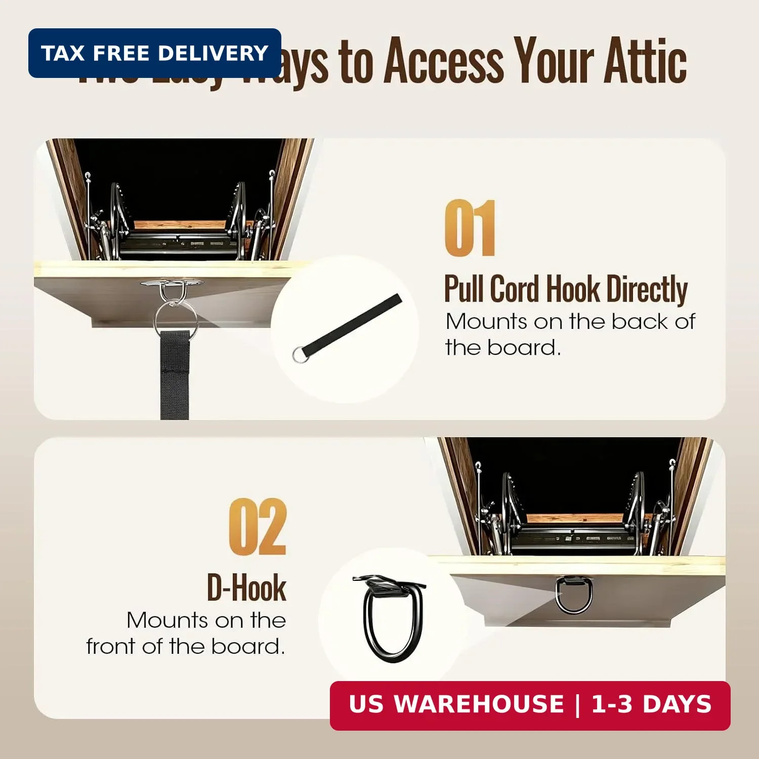 Huazu Attic Pull Down Hook, Extendable Attic Door Pull Rod up to 40″, D-Ring Lad