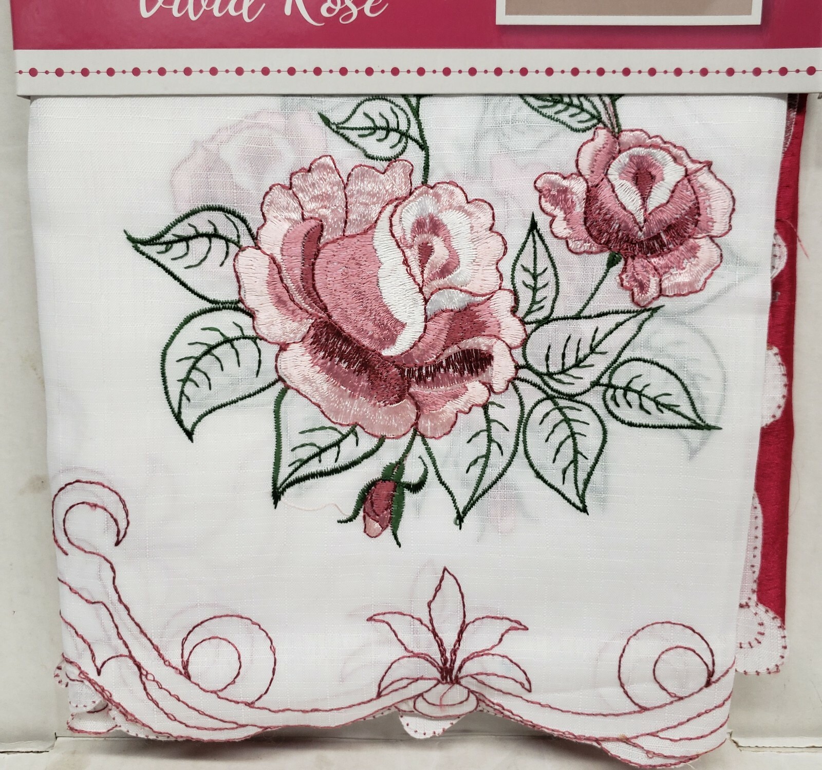3pc. Embroidered Curtains Set: 2 Tiers & Swag (60″x36″) VIVID ROSE FLOWERS,OG,RT