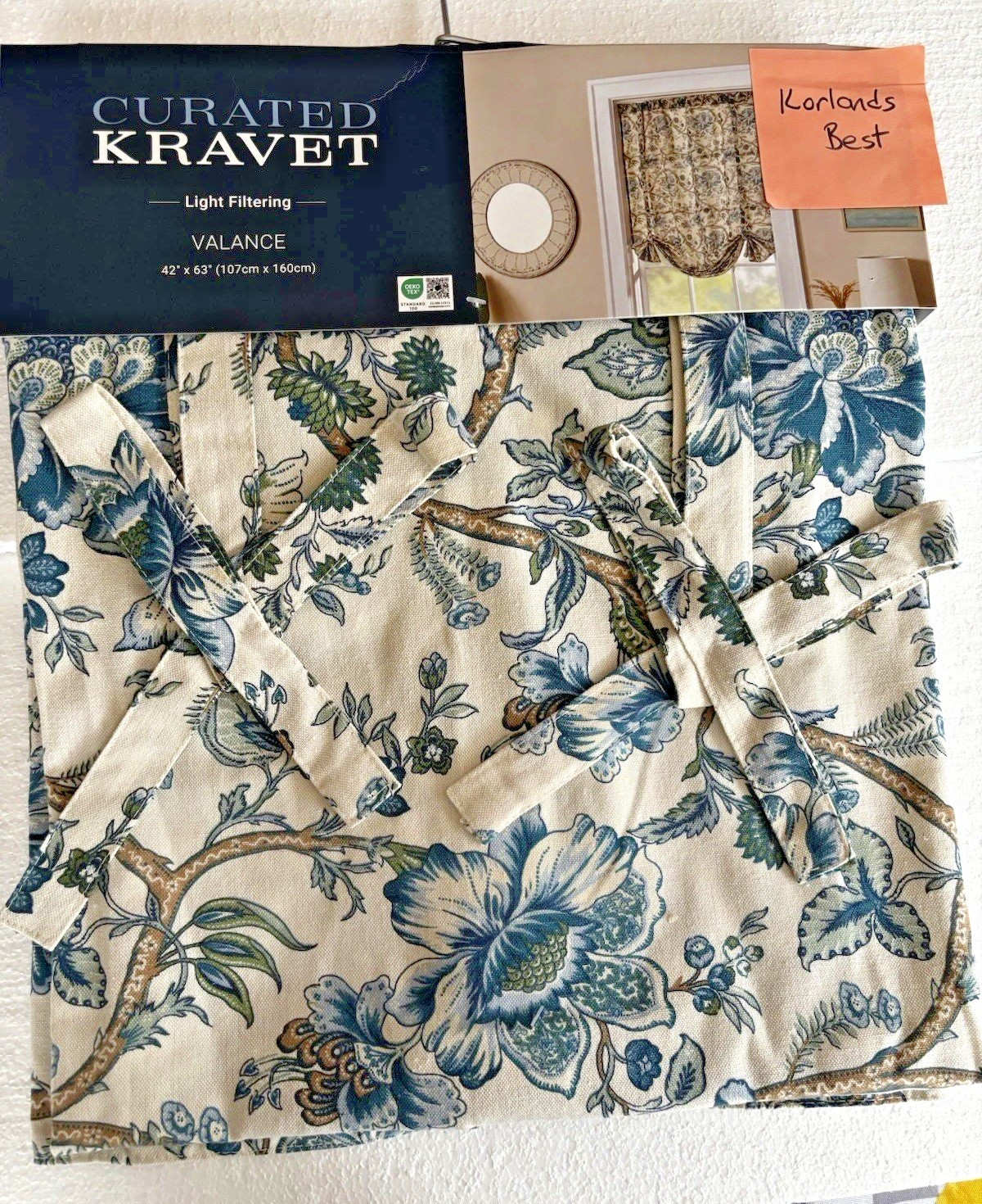 Curated Kravet Valance Cotton Jacobean Floral Blue 42” X 63” New