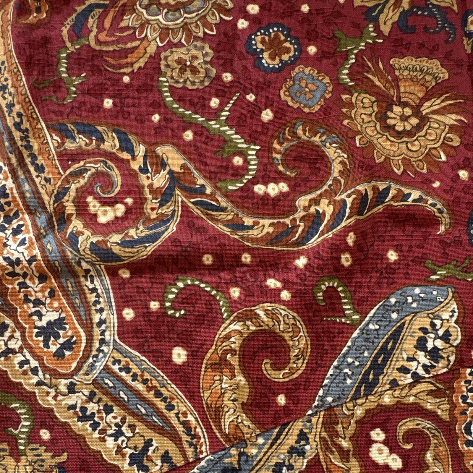 NEW Open Box, Rod-Pocket, Lined, Single Valence, 50×19, Red Paisley, Blue, Wheat