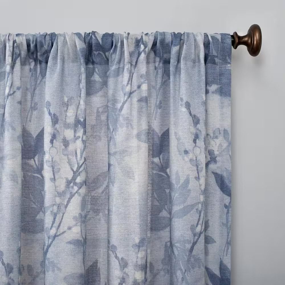 Hilary Blue Polyester 54 In. W X 84 In. L Rod Pocket Light Filtering Curtain (Si