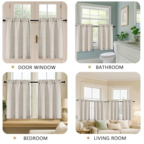 2 Panels Kitchen Curtains 36 Inch Length, Faux 30″W x 36″L (Pack of 2) Linen