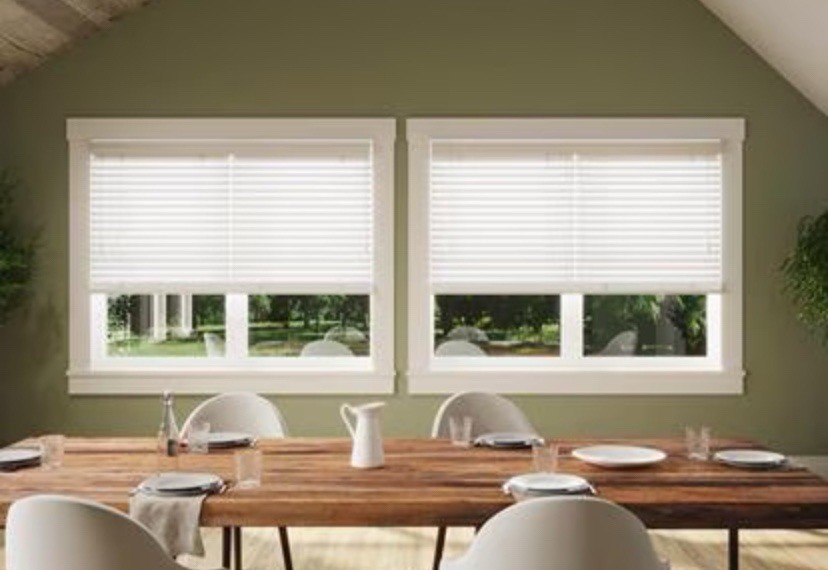 NEW IN BOX 2” Designer Faux Wood Blinds Silk White—46.25”W X 34.25”L-2 SETS LEFT