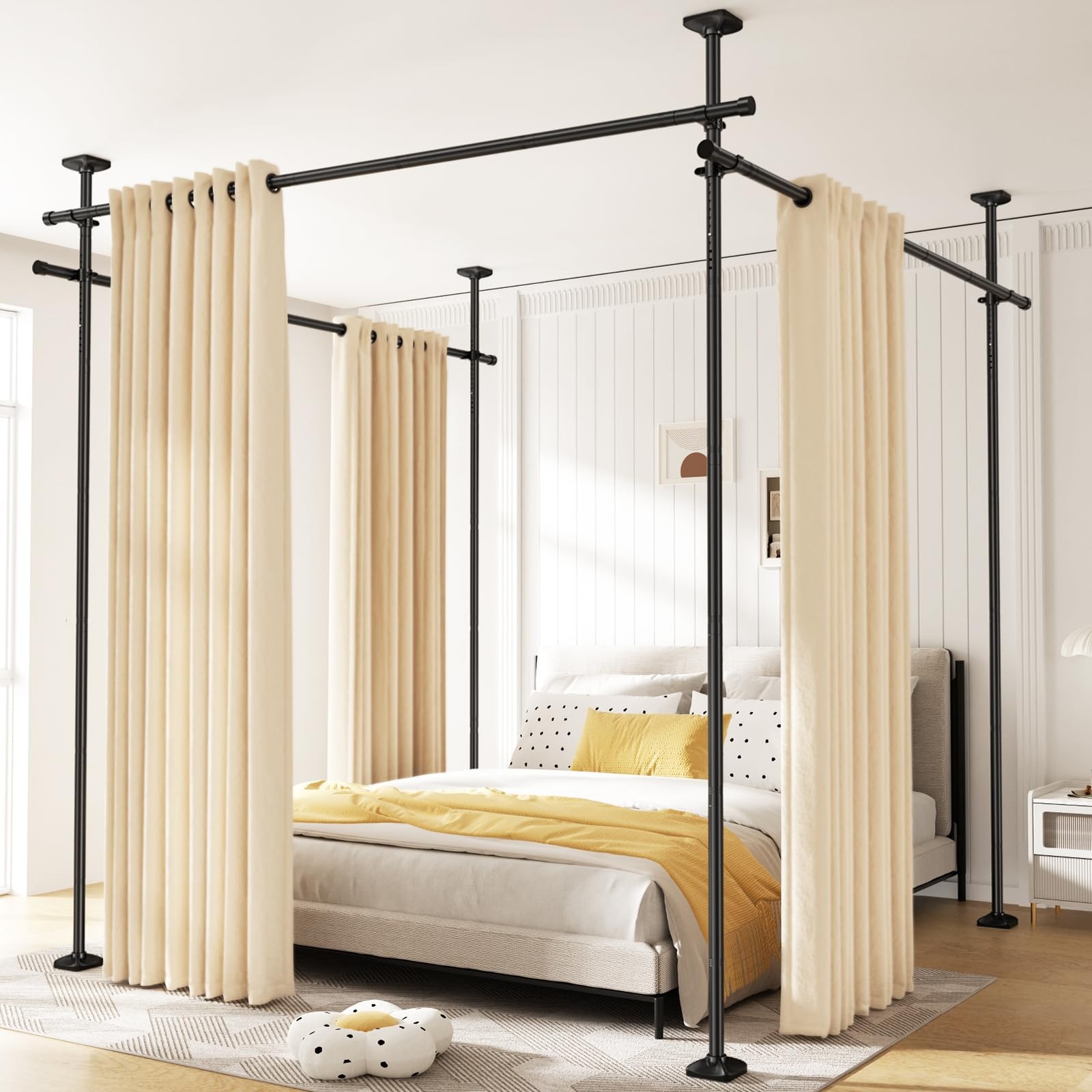 SUNALLY Room Divider Curtain Rod No Drill Adjustable 28-171in Black Stand