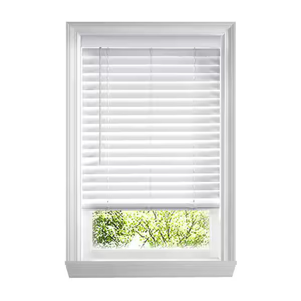 White Cordless Faux Wood Blinds for Windows 2 in. Slats in. 43.5 in W x 64 in L