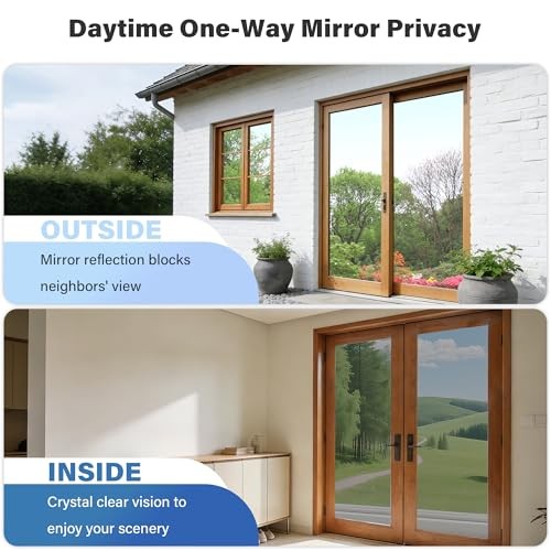 One Way Privacy Window Film, Static Cling Daytime Mirror Tint for Home &