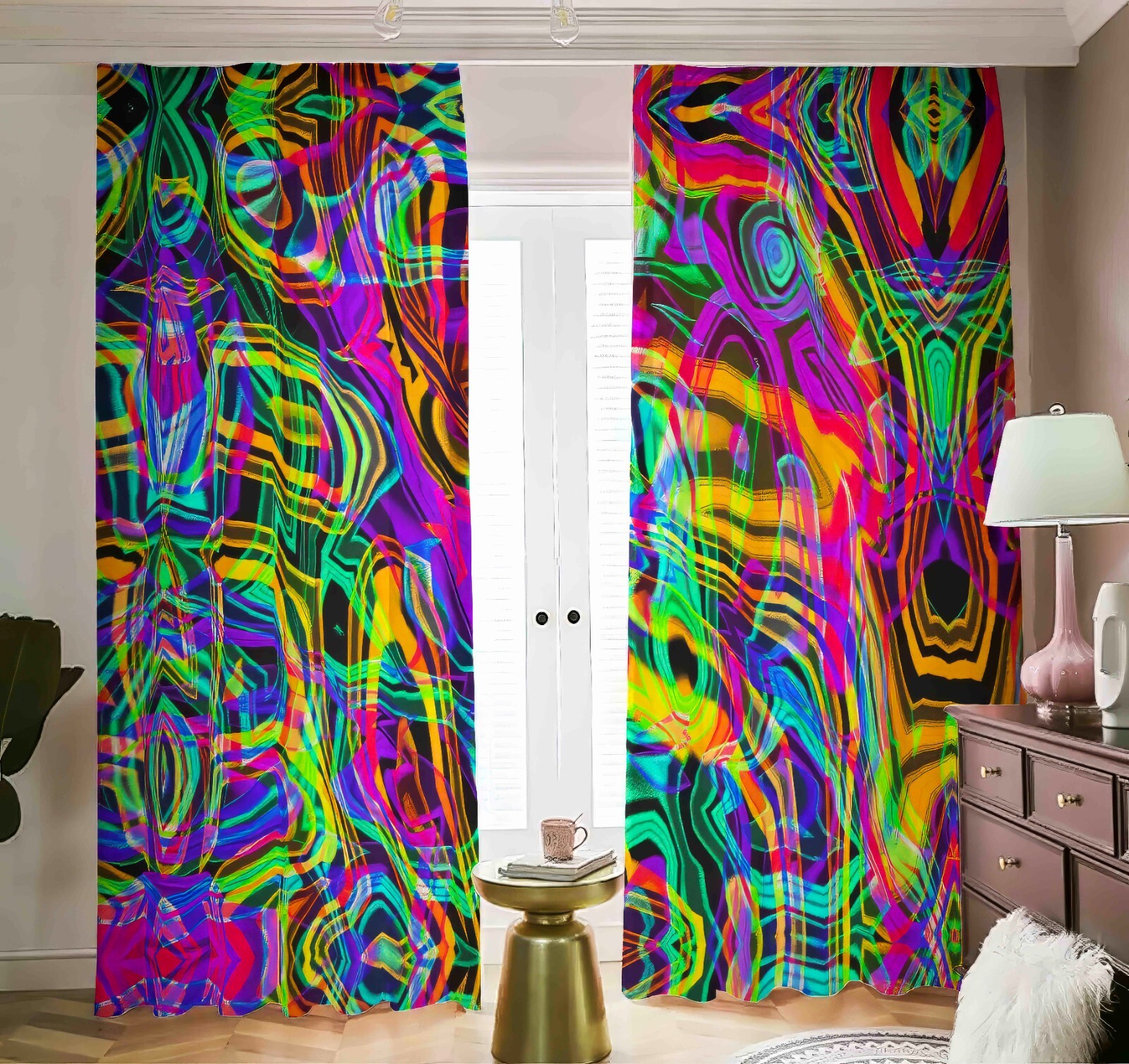 Rainbow Blackout Curtains Drapes Shades Liquid Trippy Pink Rainbow Panels Gift