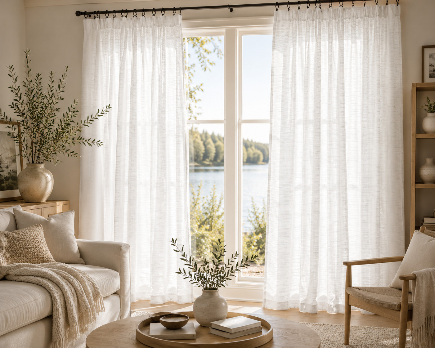 GAP Home Organic Cotton Window Curtain Pair 48×84 Sheer Dobby White NEW