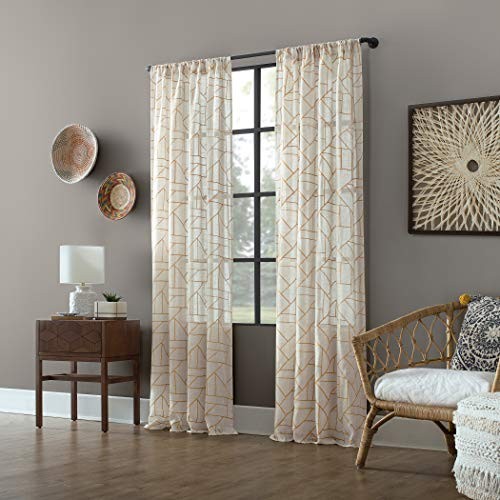 – 54889 Fragmented Geometric Embroidery Mid 50″W x 84″L (Pack of 1) Gold/Linen