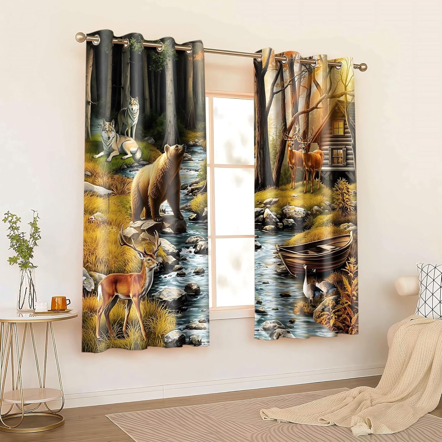 Rustic Cabin Wildlife Curtains Bear Deer Dusk Forest Animal Blackout Curtain …