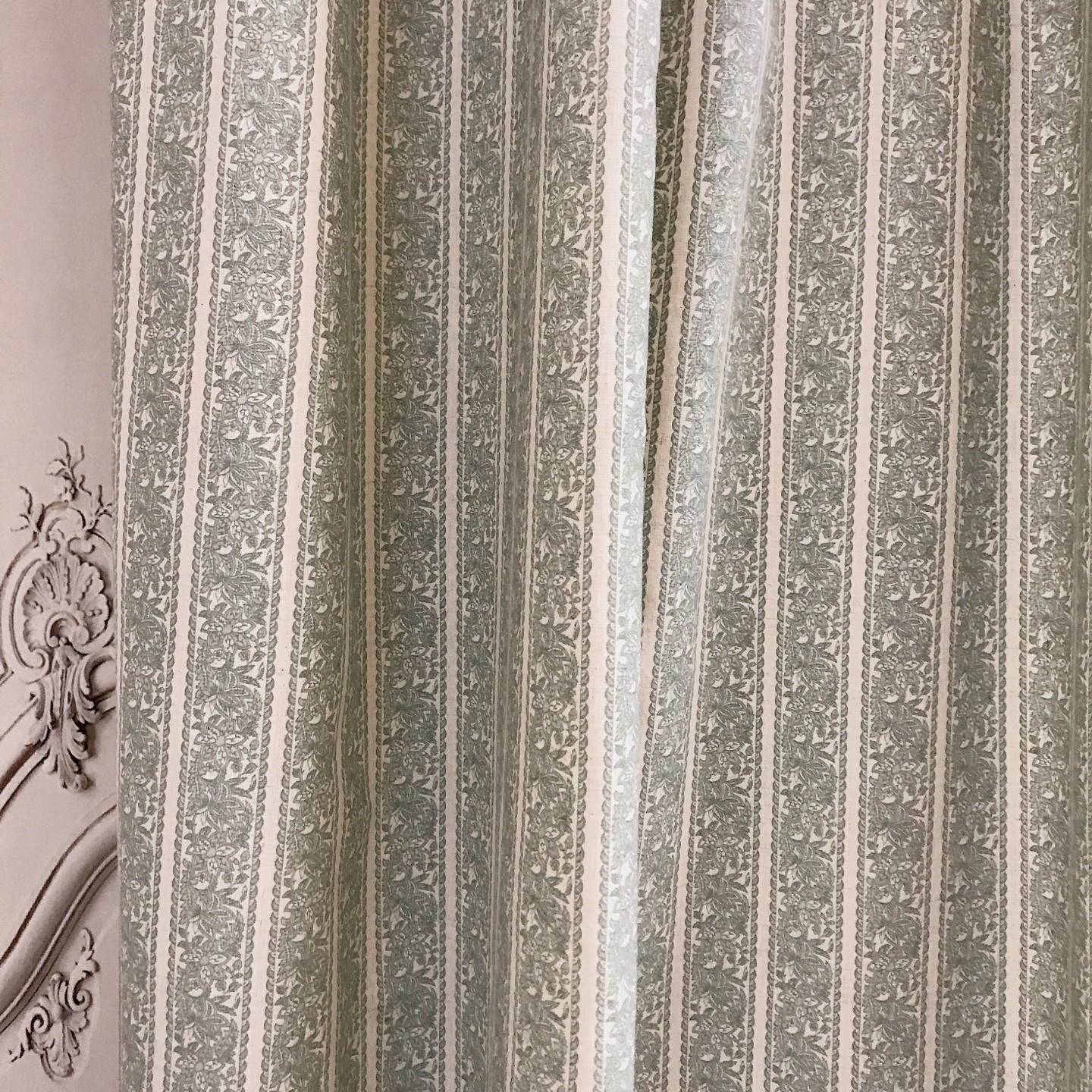 Handcrafted Floral Curtains Linen Blend – Pale Teal Botanical – Custom Panels