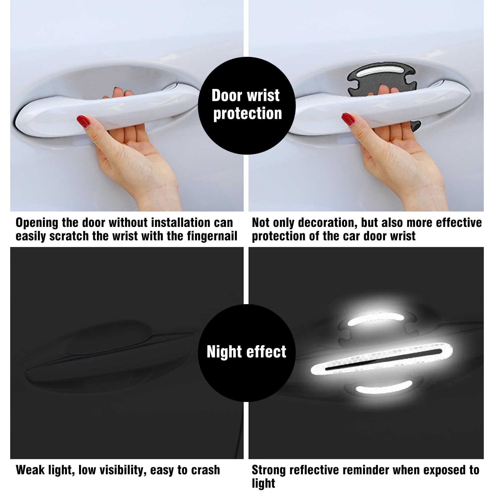 8 PCS Car Door Handle Sticker 4 PCS 3.5In x 3.2In Reflective Rubber Vehicle D…