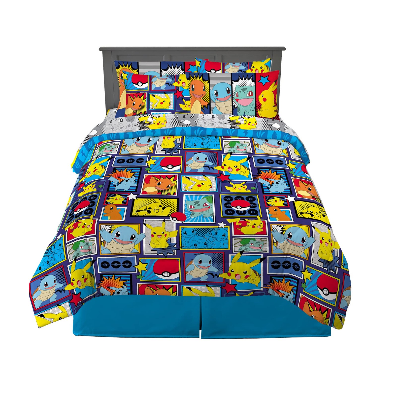 Franco Kids Bedding Super Soft Comforter and Sheet 7 Piece Full Size, Pokemon